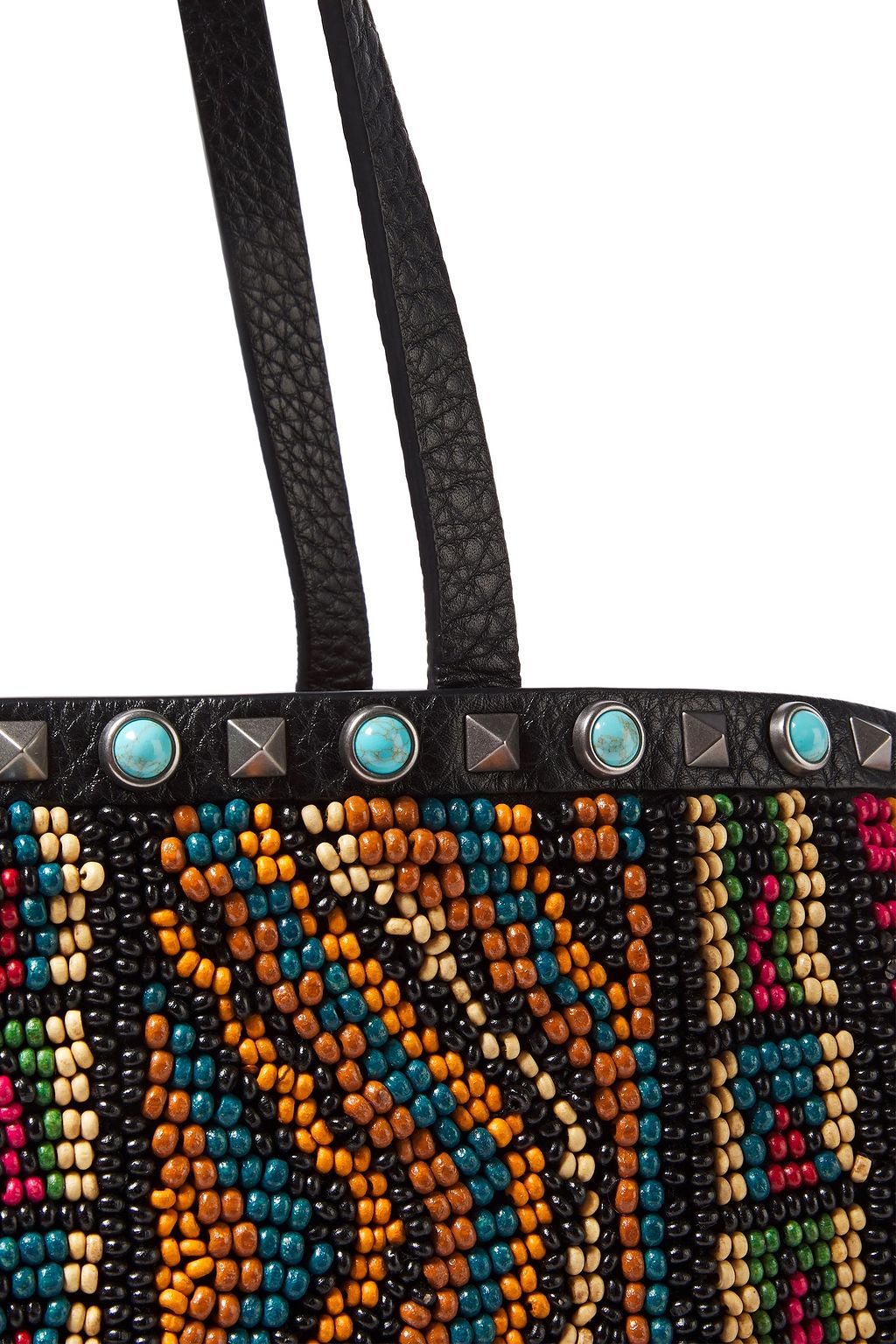 VALENTINO GARAVANI Rolling Rockstud bead-embellished pebbled-leather tote