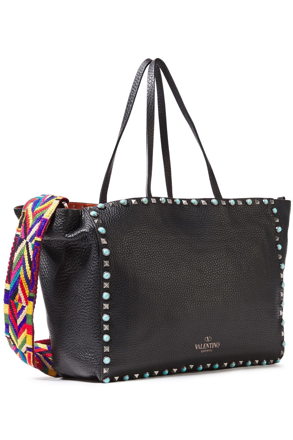 VALENTINO GARAVANI Rolling Rockstud bead-embellished pebbled-leather tote