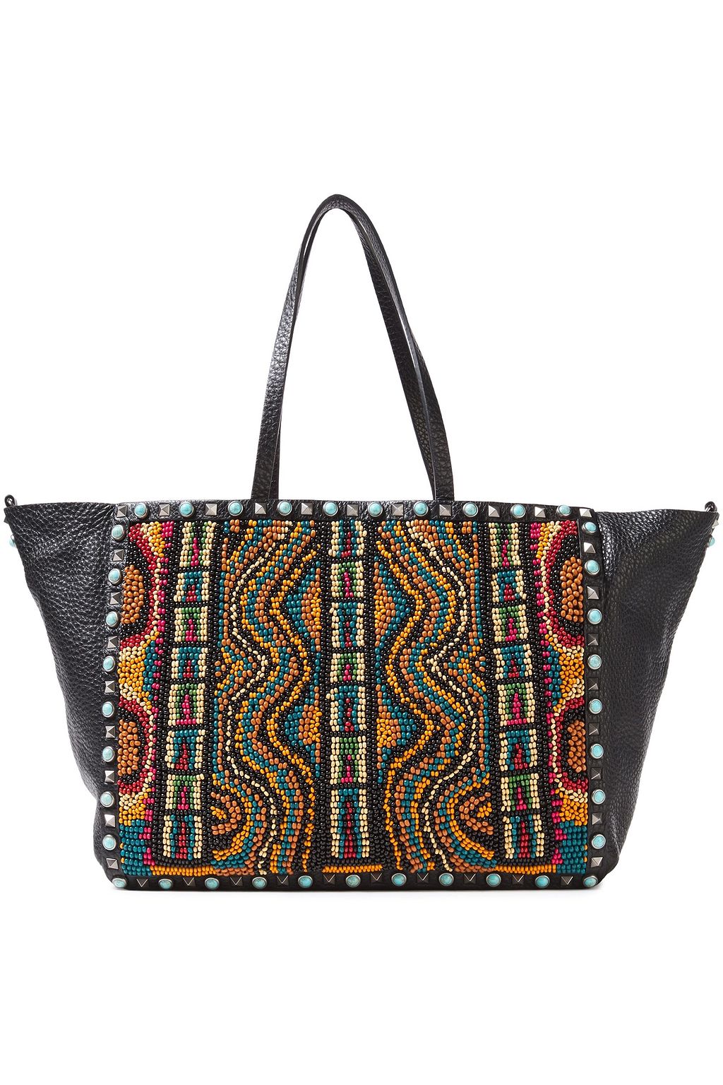VALENTINO GARAVANI Rolling Rockstud bead-embellished pebbled-leather tote