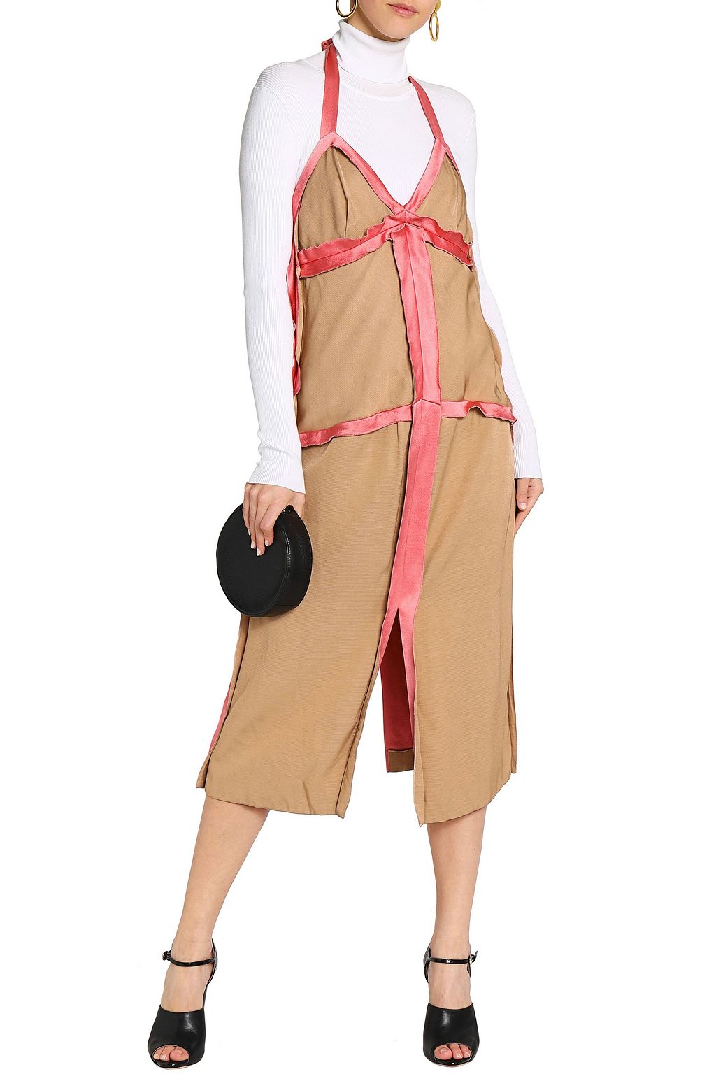 MARNI Satin-trimmed cady halterneck midi dress
