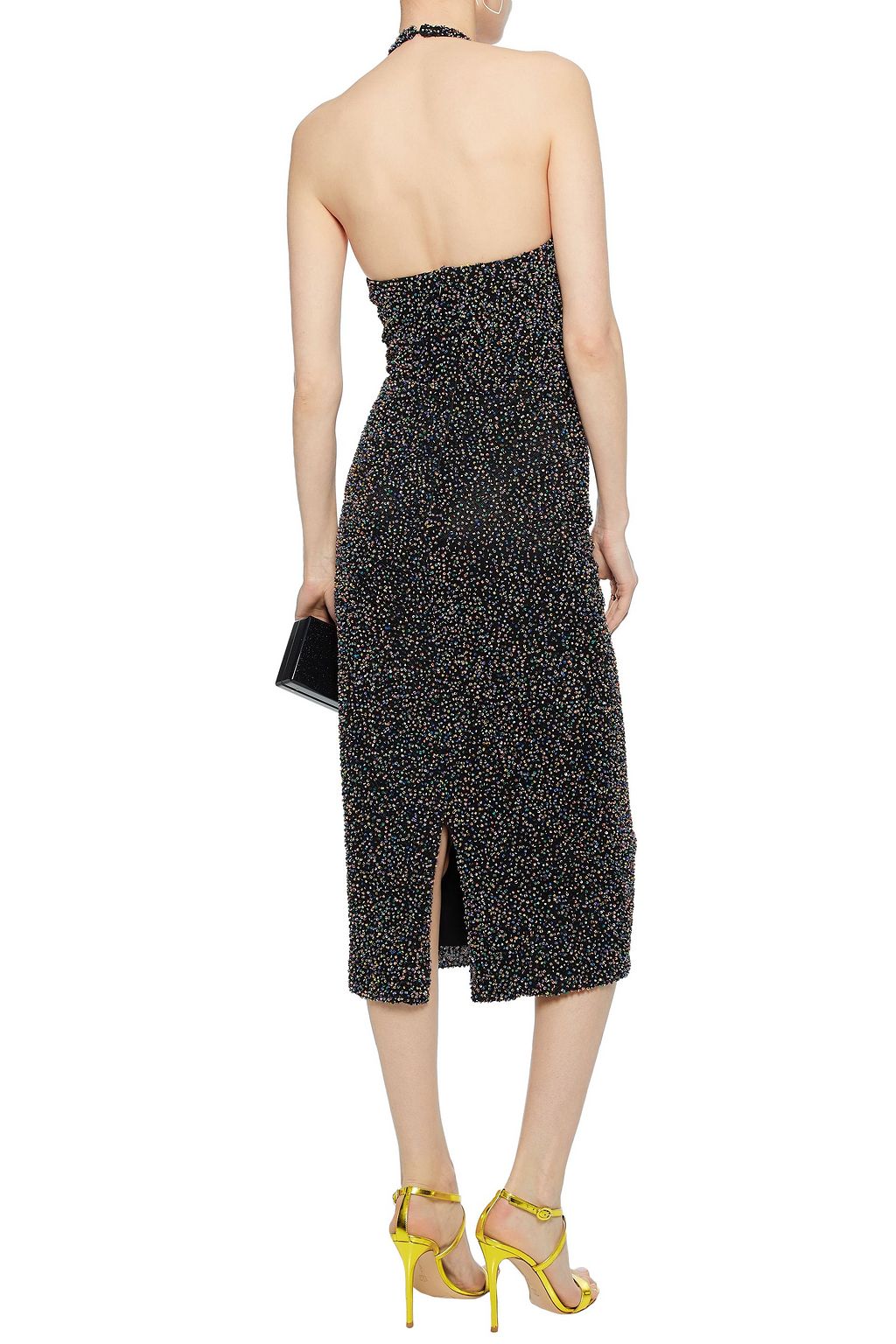 CUSHNIE Beaded cotton-mesh halterneck midi dress