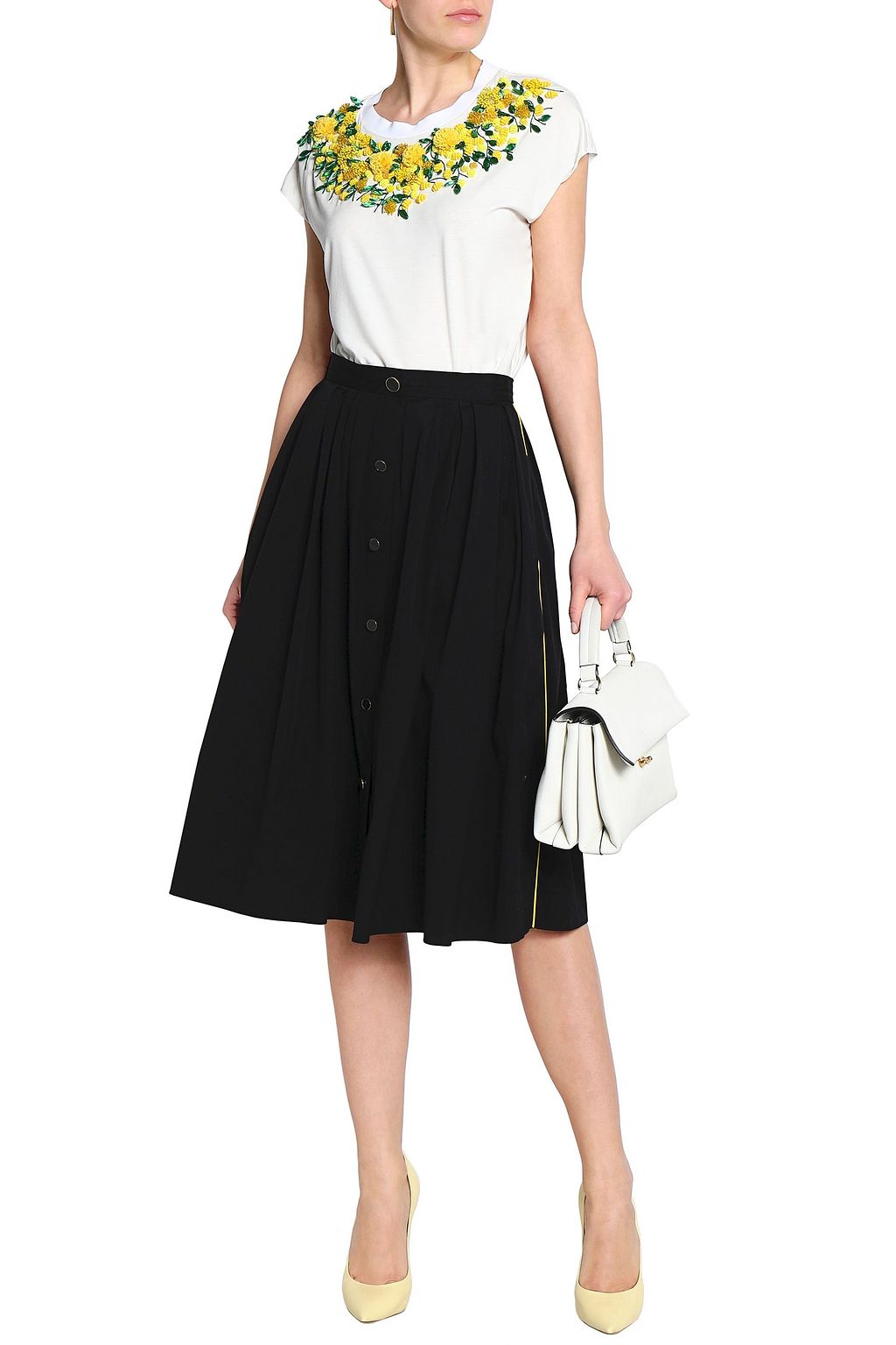 VIONNET Button-detailed pleated cotton-blend poplin skirt