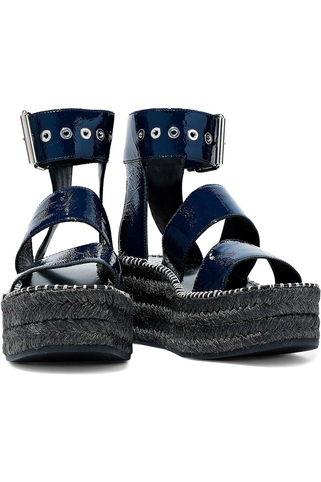 RAG & BONE Tara crinkled patent-leather platform espadrille sandals