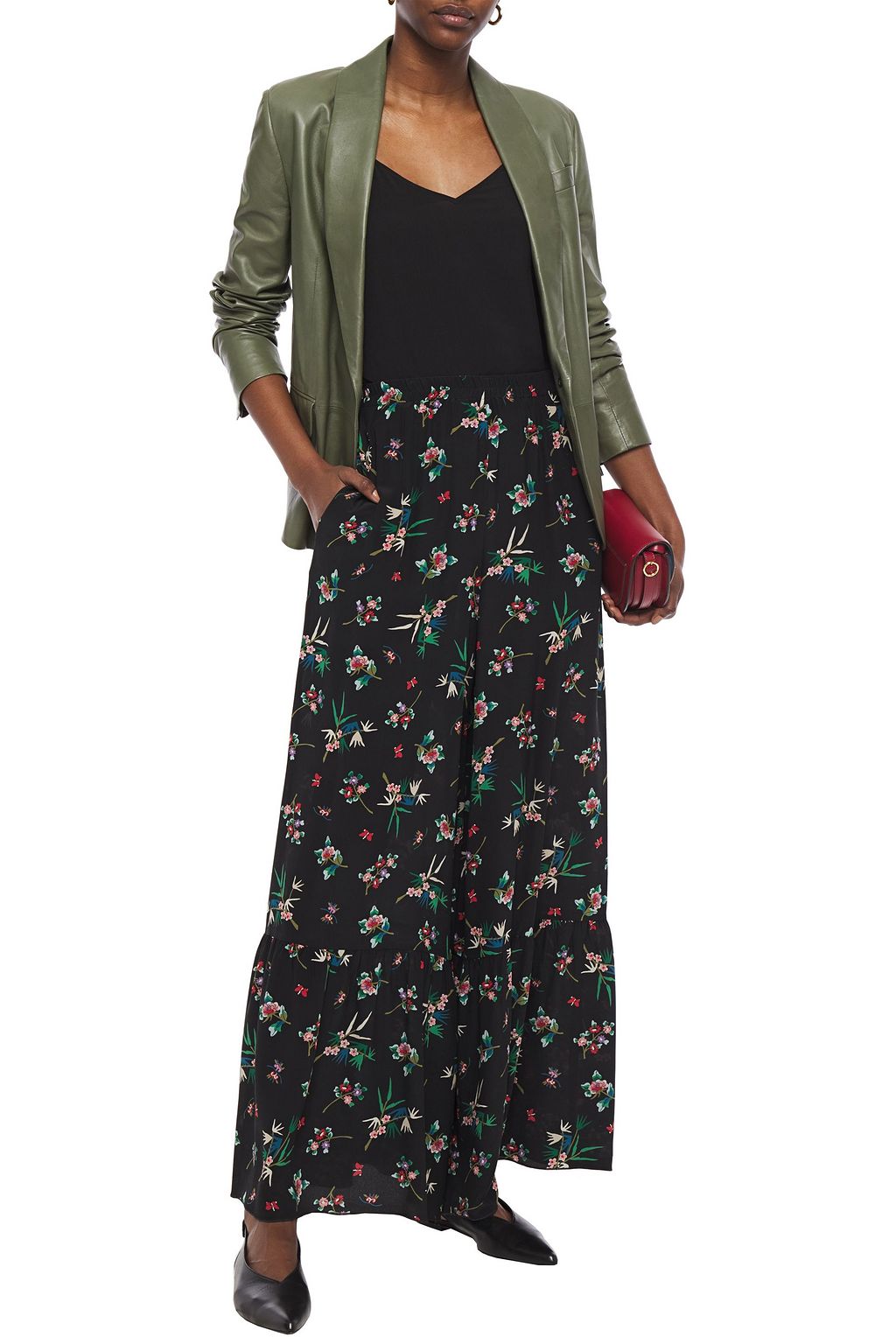 REDVALENTINO Floral-print silk crepe de chine wide-leg pants