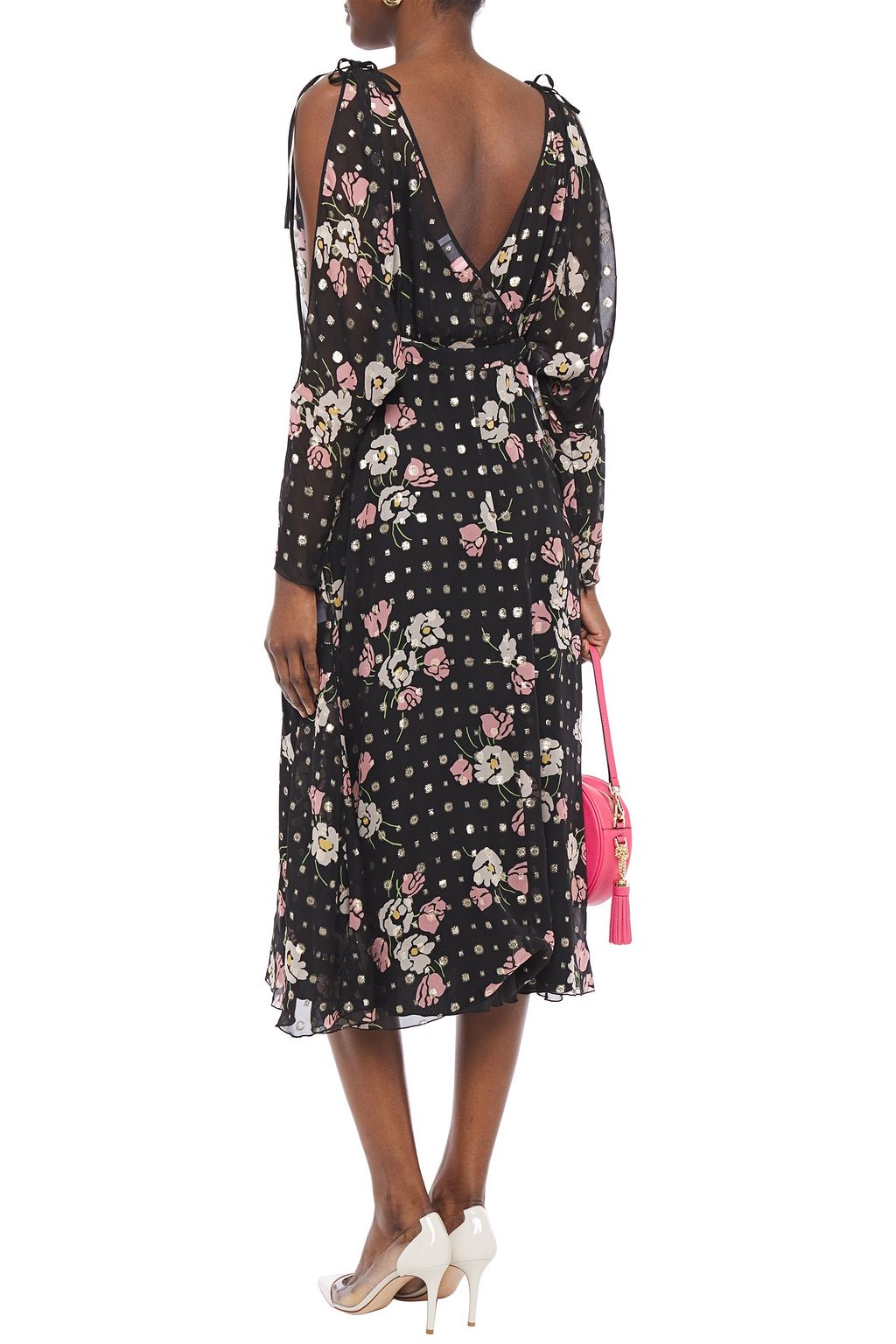 REDVALENTINO Cold-shoulder floral-print fil coupé-chiffon midi dress