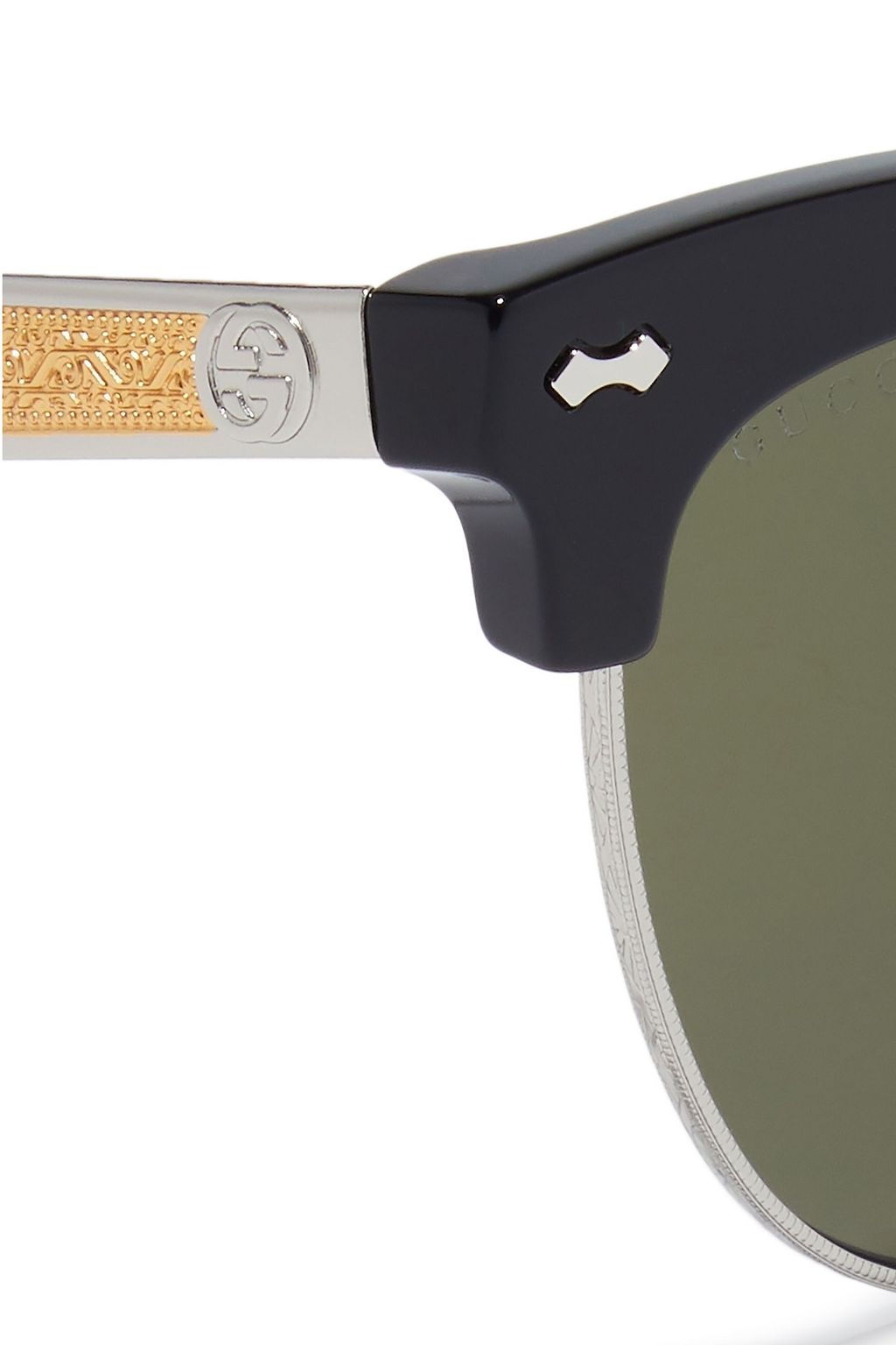 GUCCI Cat-eye acetate, silver and gold-tone sunglasses