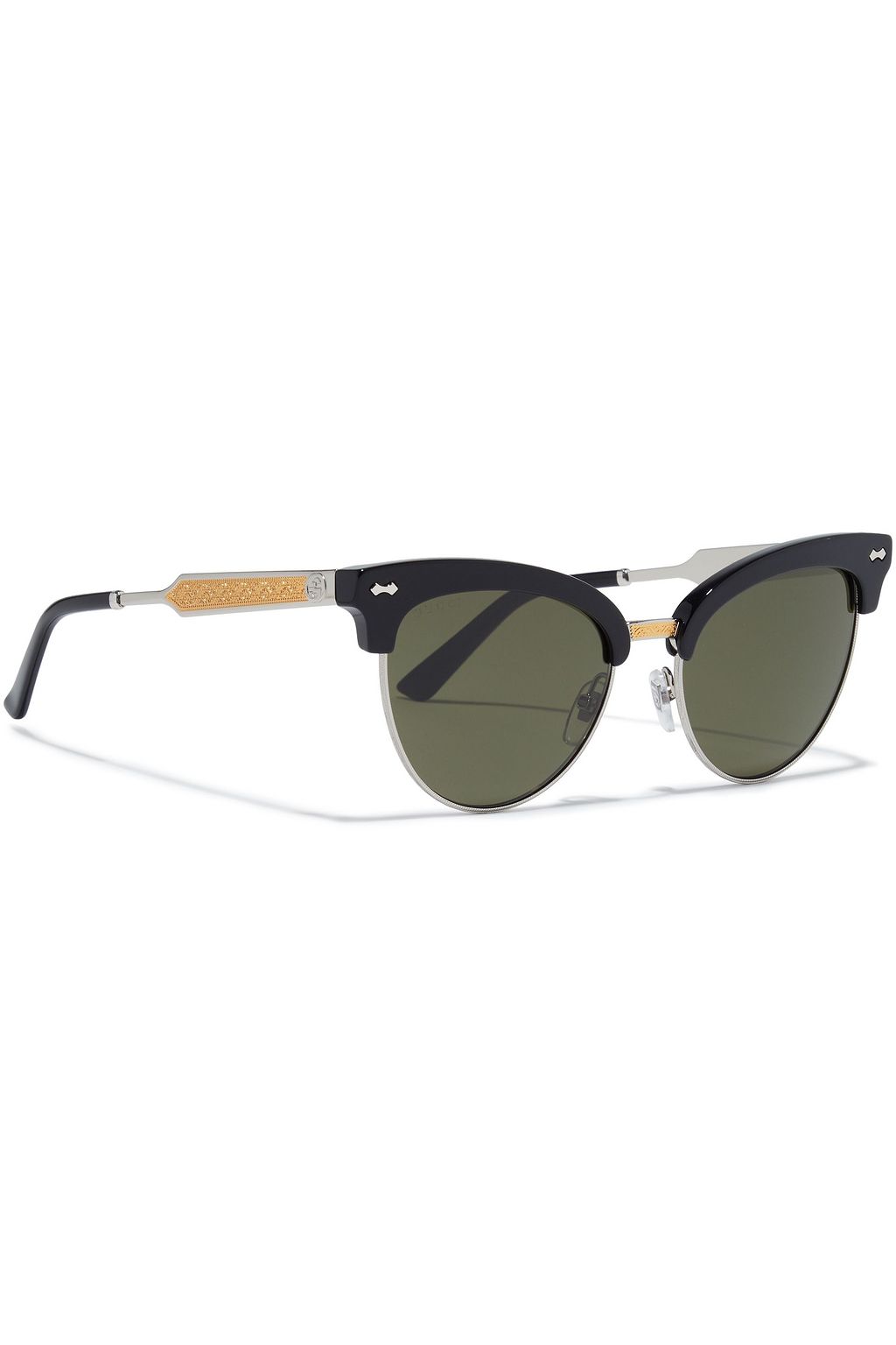 GUCCI Cat-eye acetate, silver and gold-tone sunglasses
