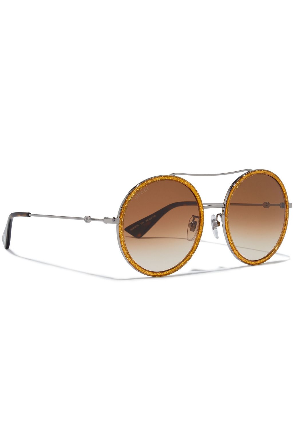 GUCCI Round-frame gunmetal-tone and glittered acetate sunglasses