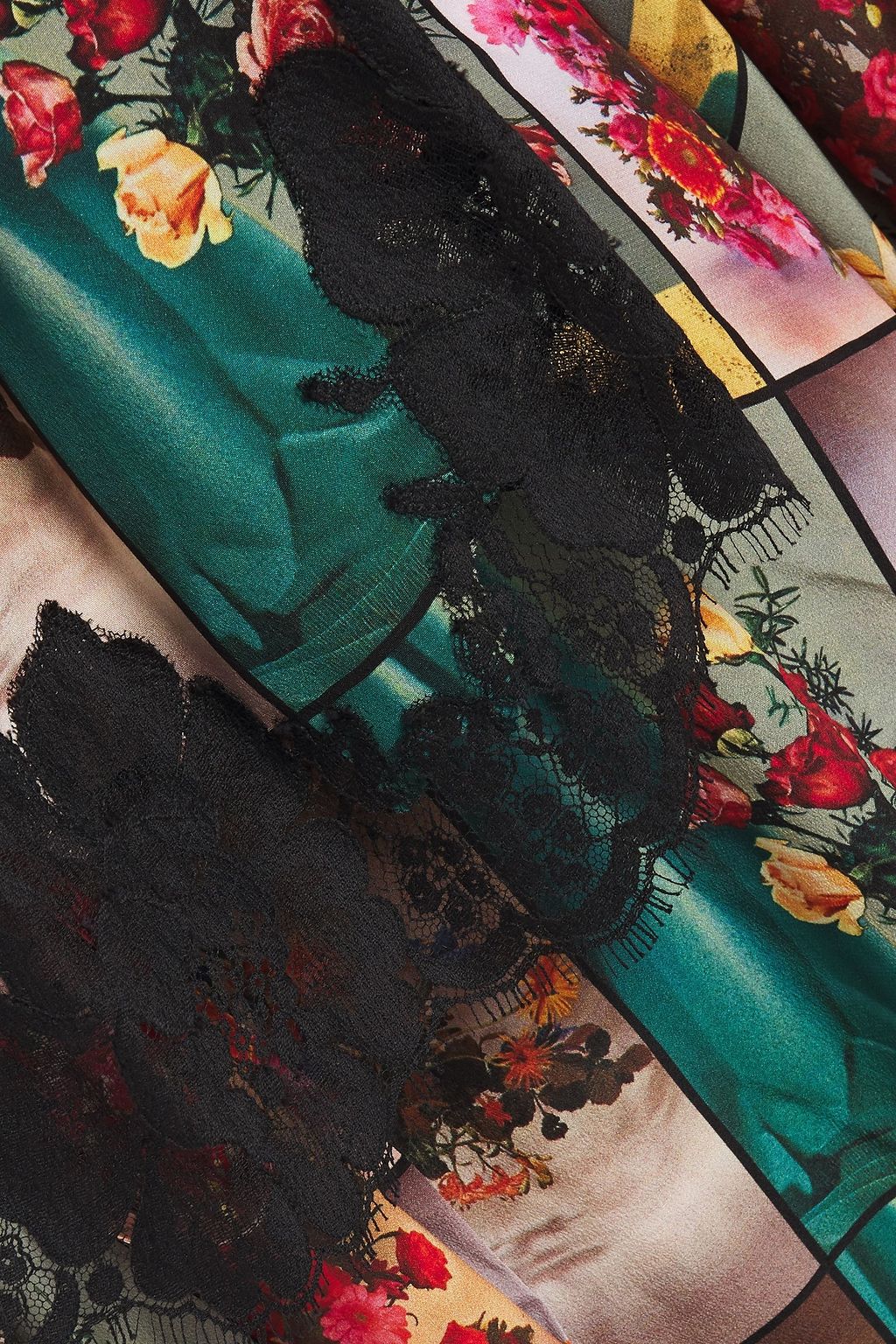 STELLA MCCARTNEY Lace-trimmed printed silk crepe de chine maxi dress