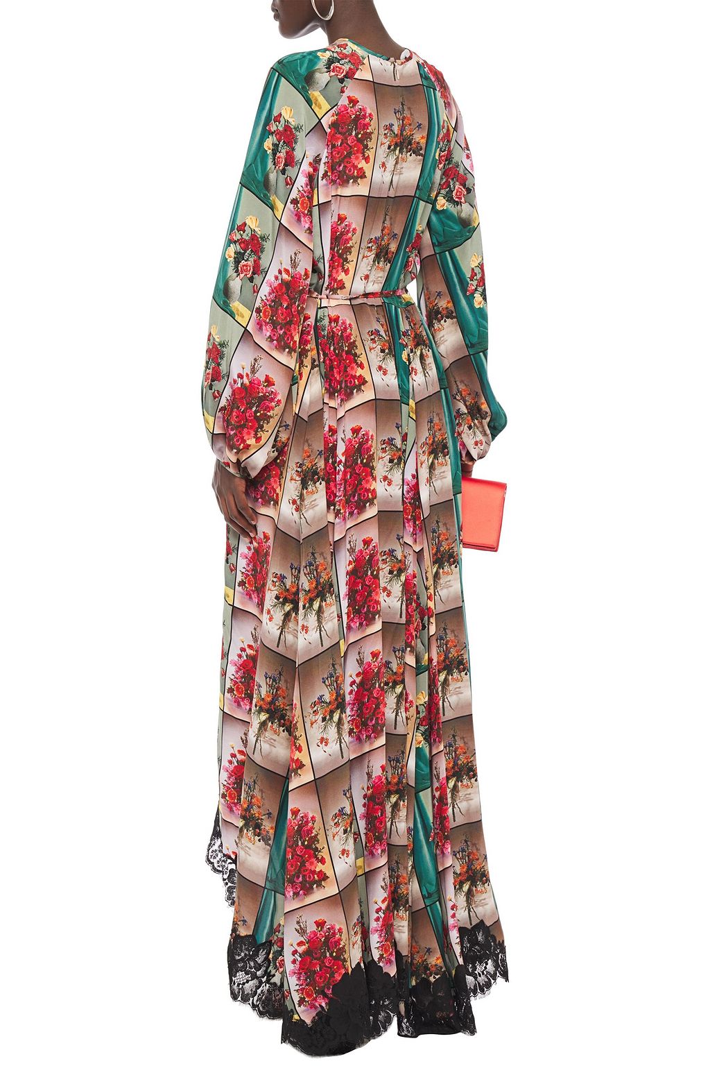 STELLA MCCARTNEY Lace-trimmed printed silk crepe de chine maxi dress