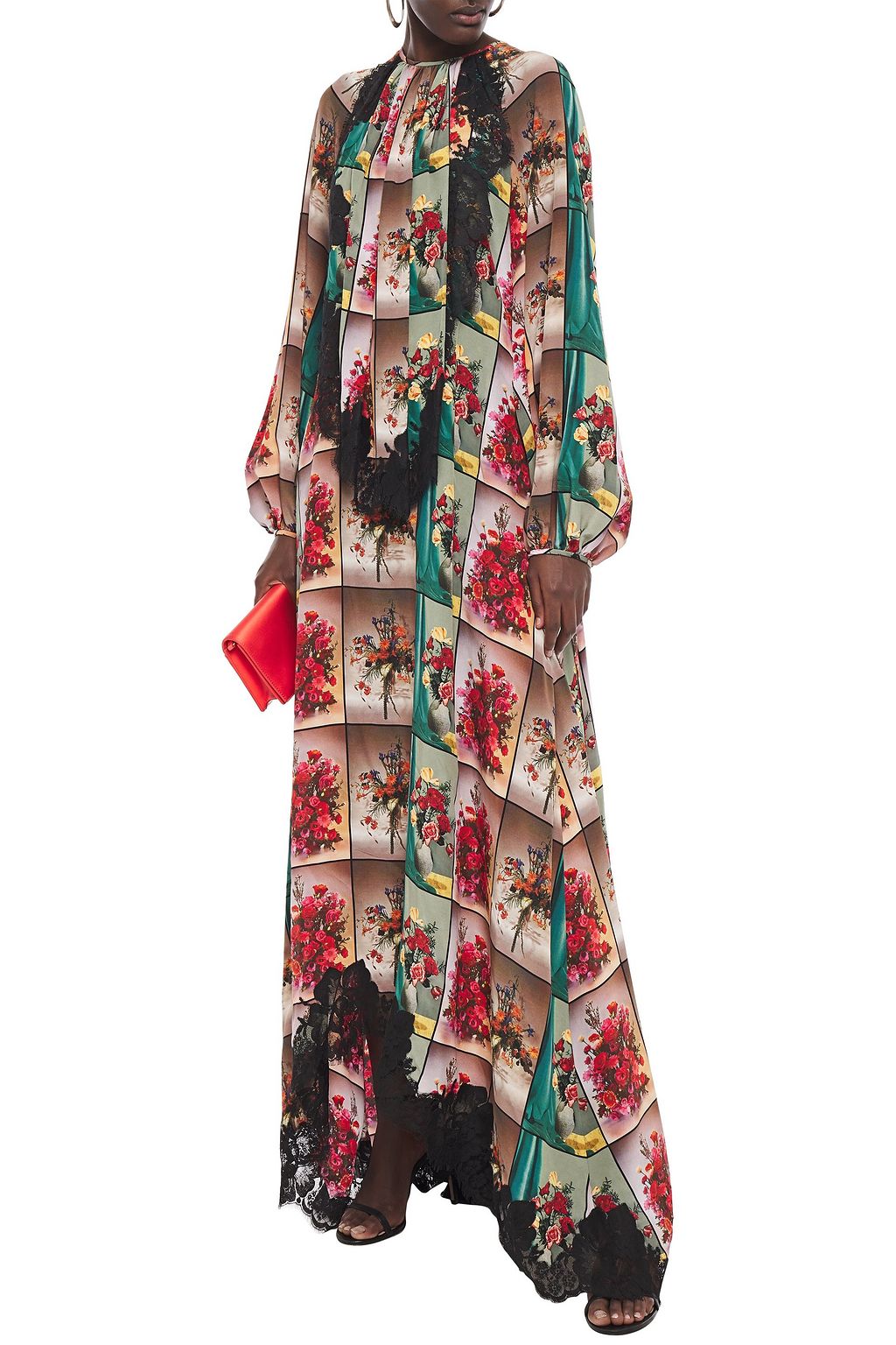 STELLA MCCARTNEY Lace-trimmed printed silk crepe de chine maxi dress