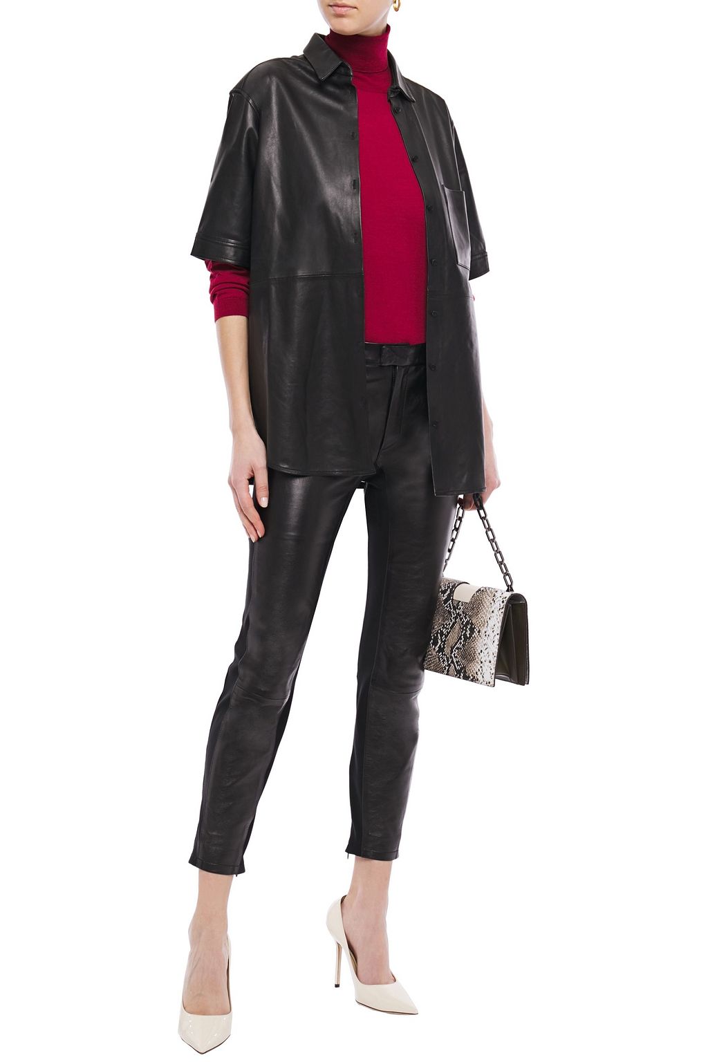 REDVALENTINO Stretch jersey-paneled leather slim-leg pants
