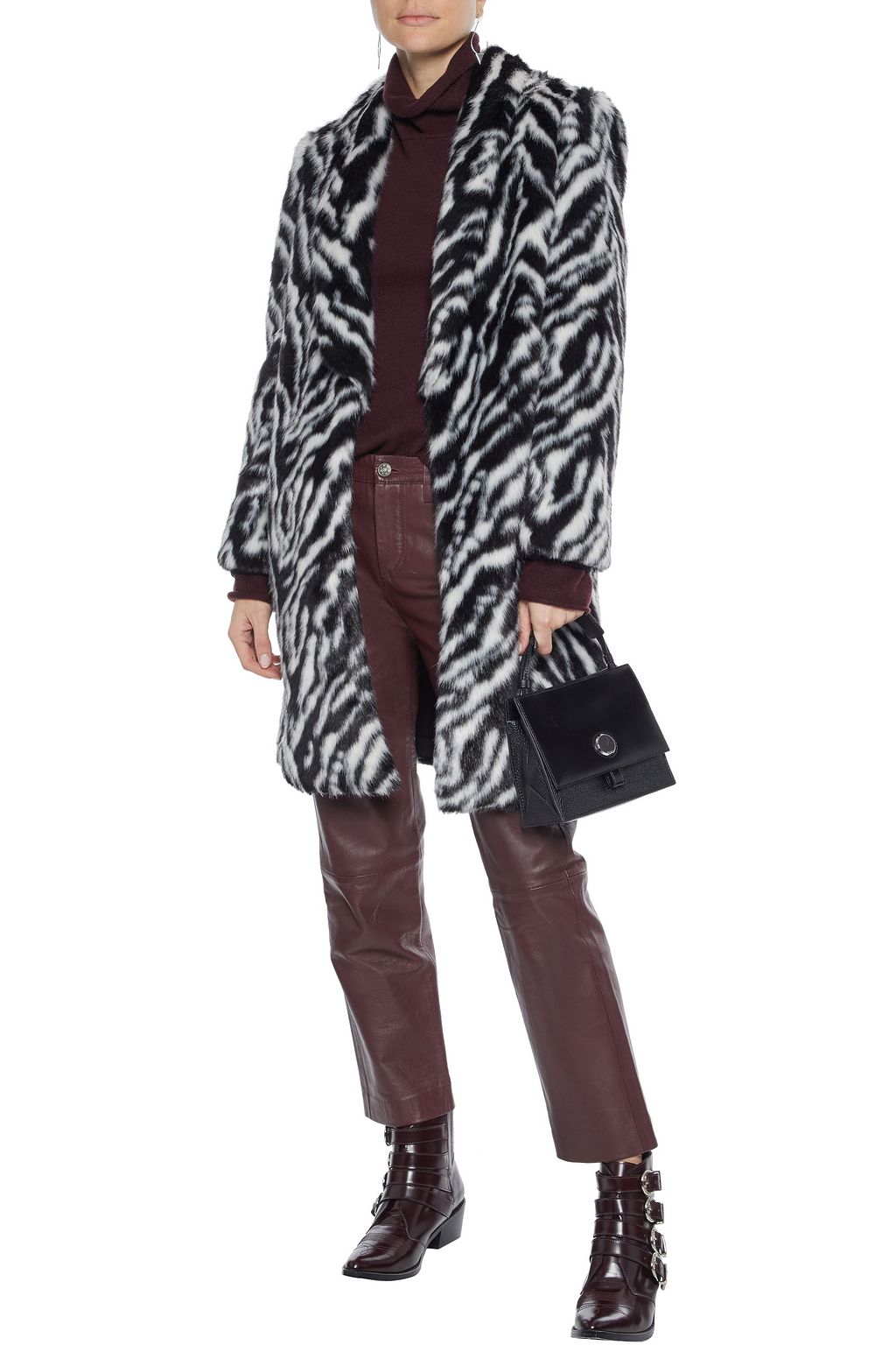 ALICE + OLIVIA Kylie French terry-trimmed zebra-print faux fur hooded coat