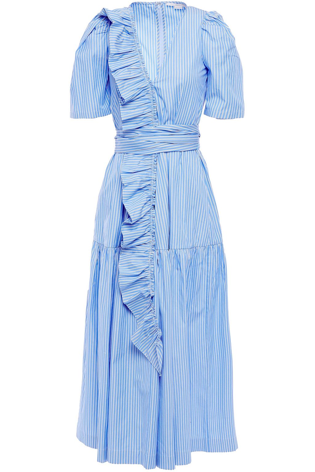 stripe ruffle cotton maxi dress