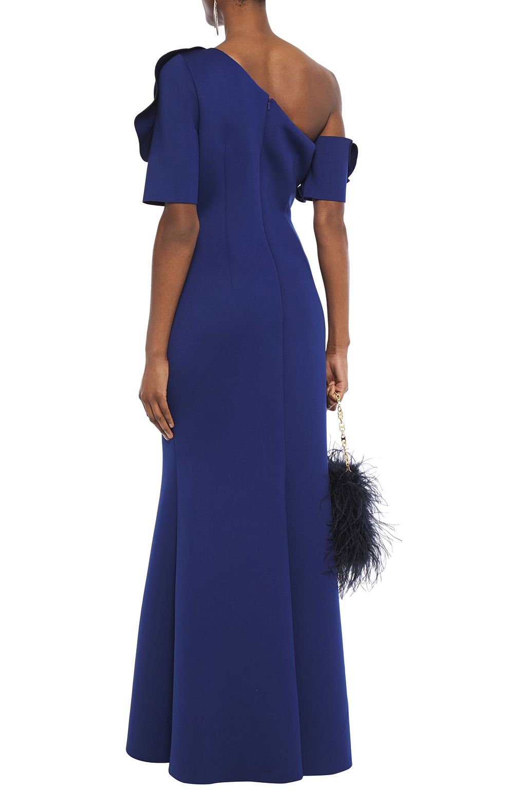 BADGLEY MISCHKA Fluted floral-appliquéd stretch-ponte gown
