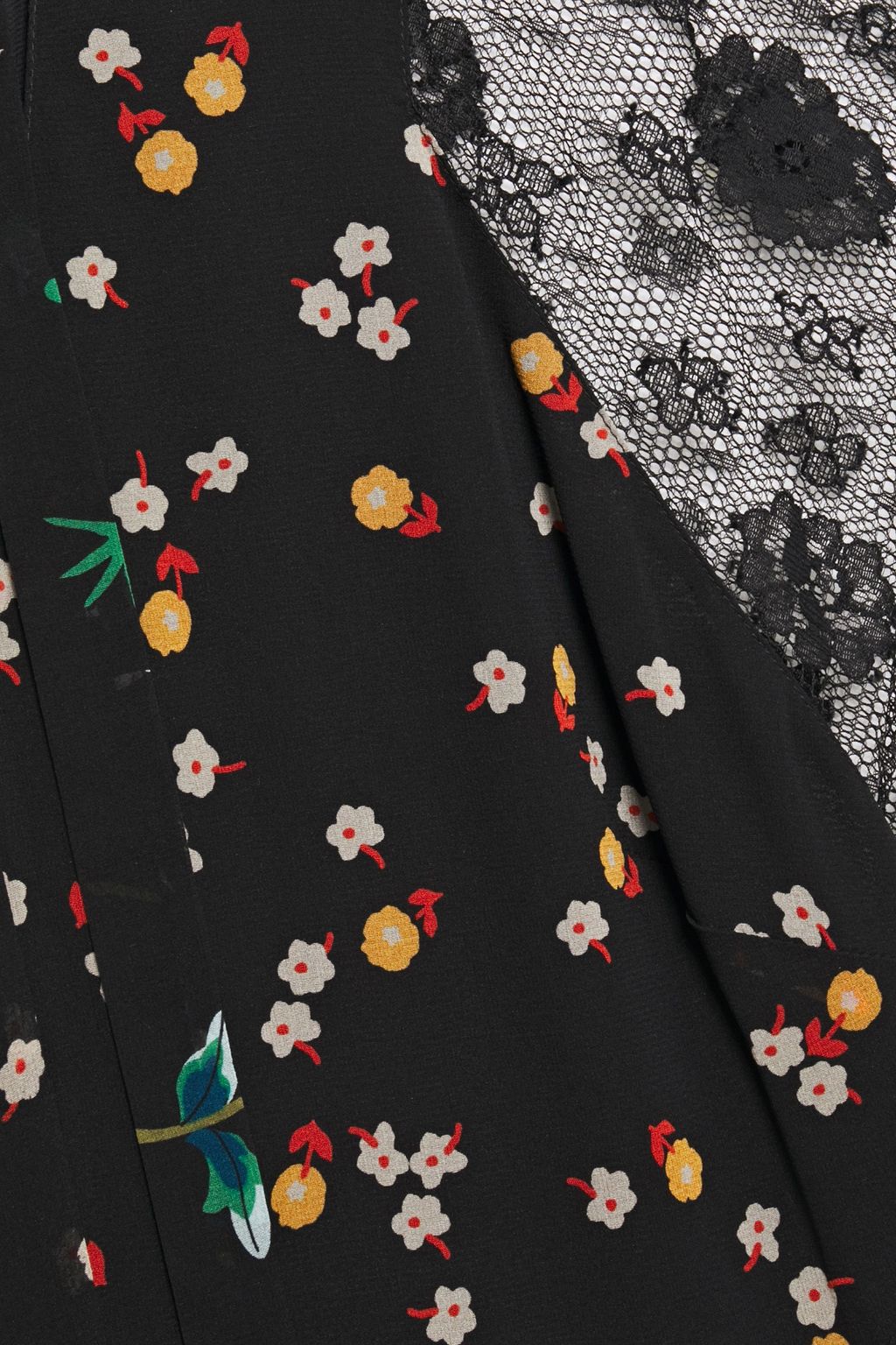 REDVALENTINO Lace-paneled floral-print stretch-silk jumpsuit