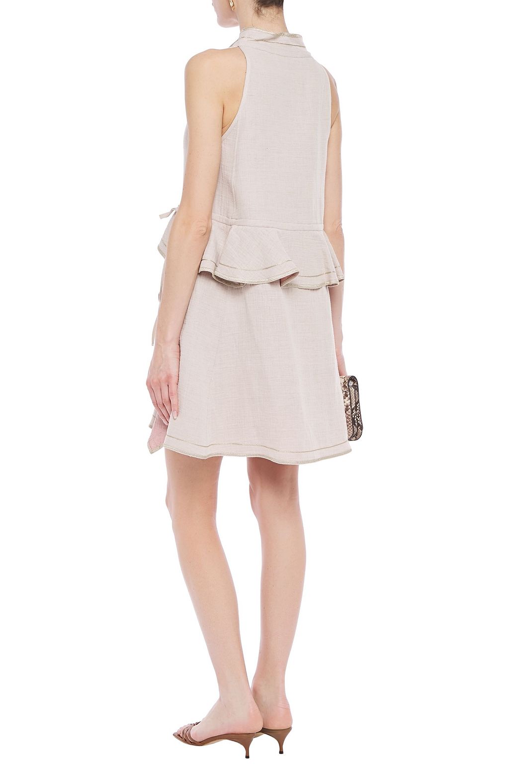 SEE BY CHLOÉ Metallic-trimmed ruffled cotton and linen-blend mini dress