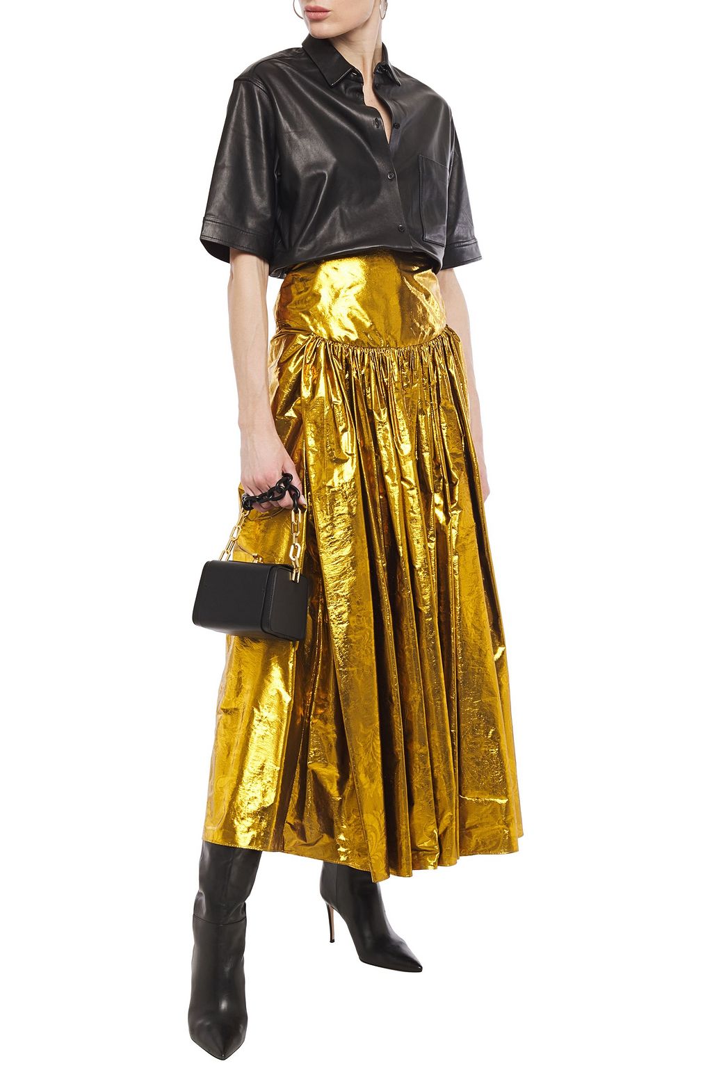 STELLA MCCARTNEY Cynthia gathered silk-blend lamé-jacquard maxi skirt