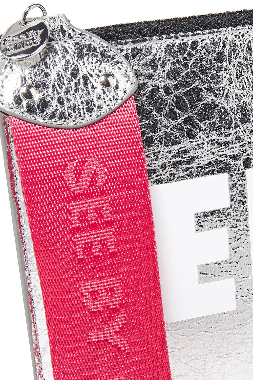 SEE BY CHLOÉ Joris logo-print metallic faux cracked-leather pouch