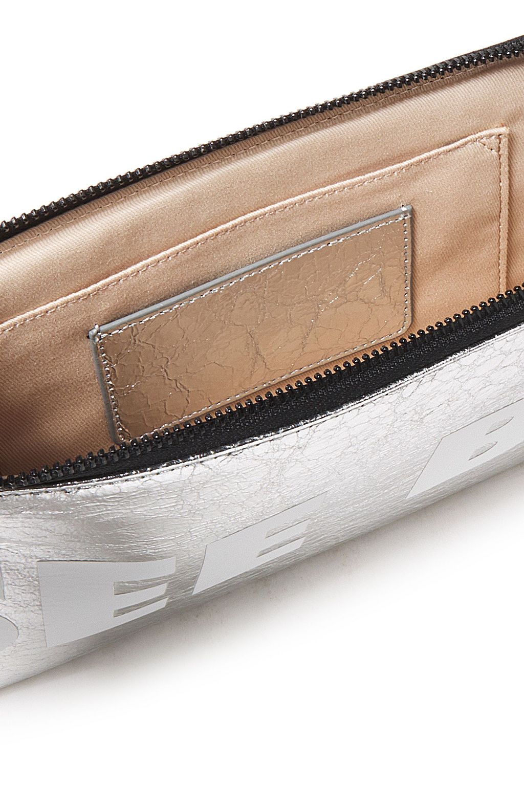 SEE BY CHLOÉ Joris logo-print metallic faux cracked-leather pouch