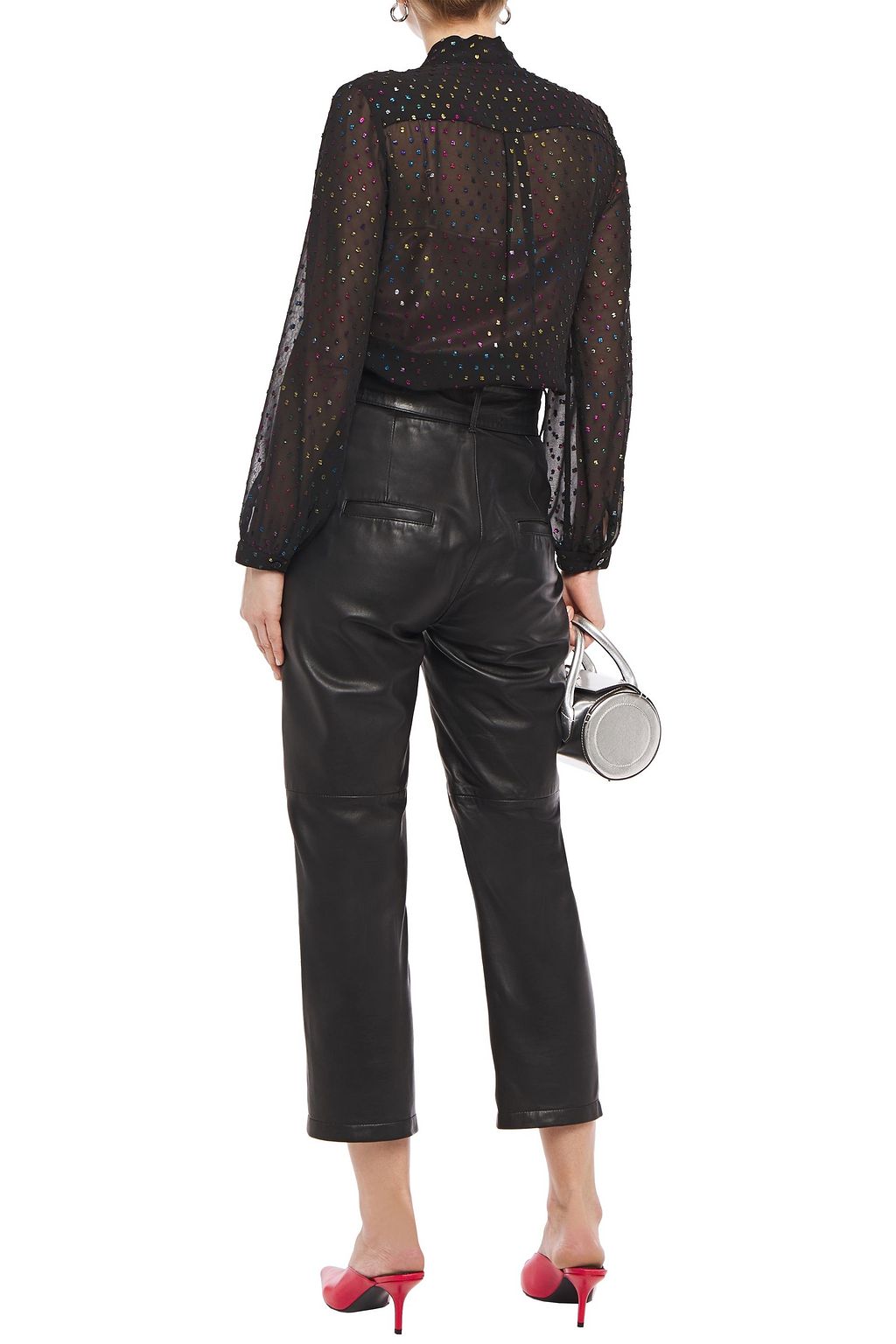 LOVE MOSCHINO Pussy-bow metallic fil coupé georgette blouse