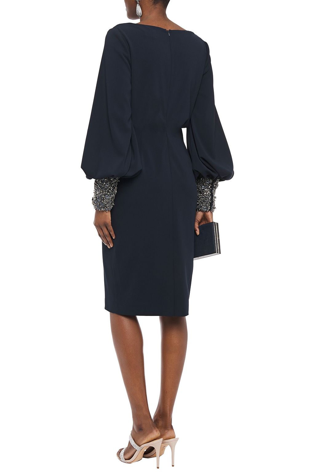 BADGLEY MISCHKA Gathered embellished stretch-cady dress