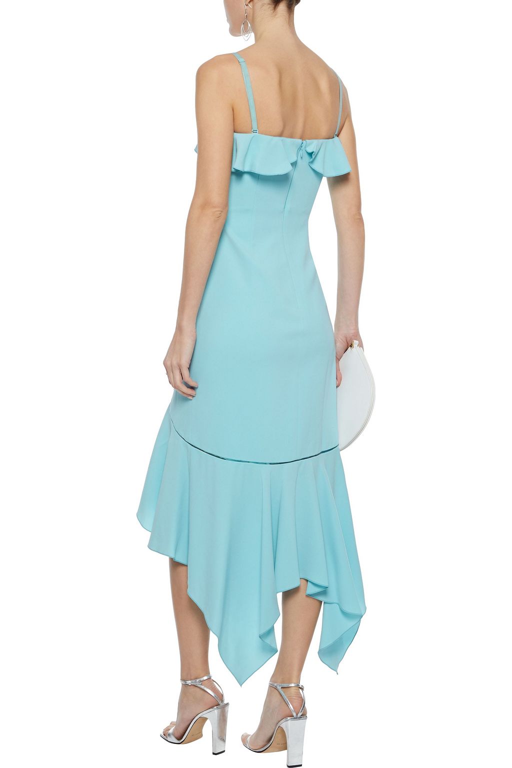 SIMKHAI Asymmetric ruffled stretch-crepe midi dress