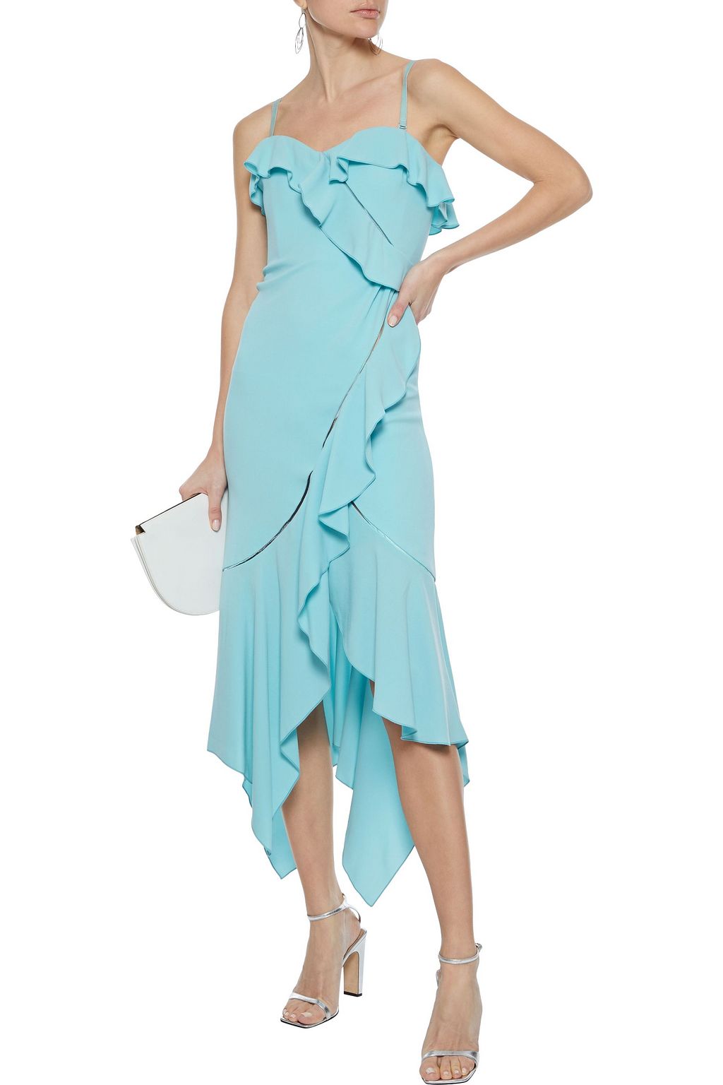 SIMKHAI Asymmetric ruffled stretch-crepe midi dress