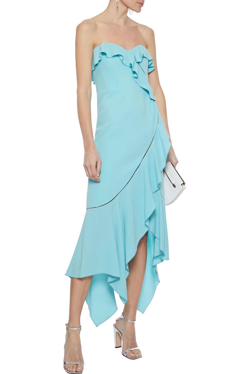 SIMKHAI Asymmetric ruffled stretch-crepe midi dress