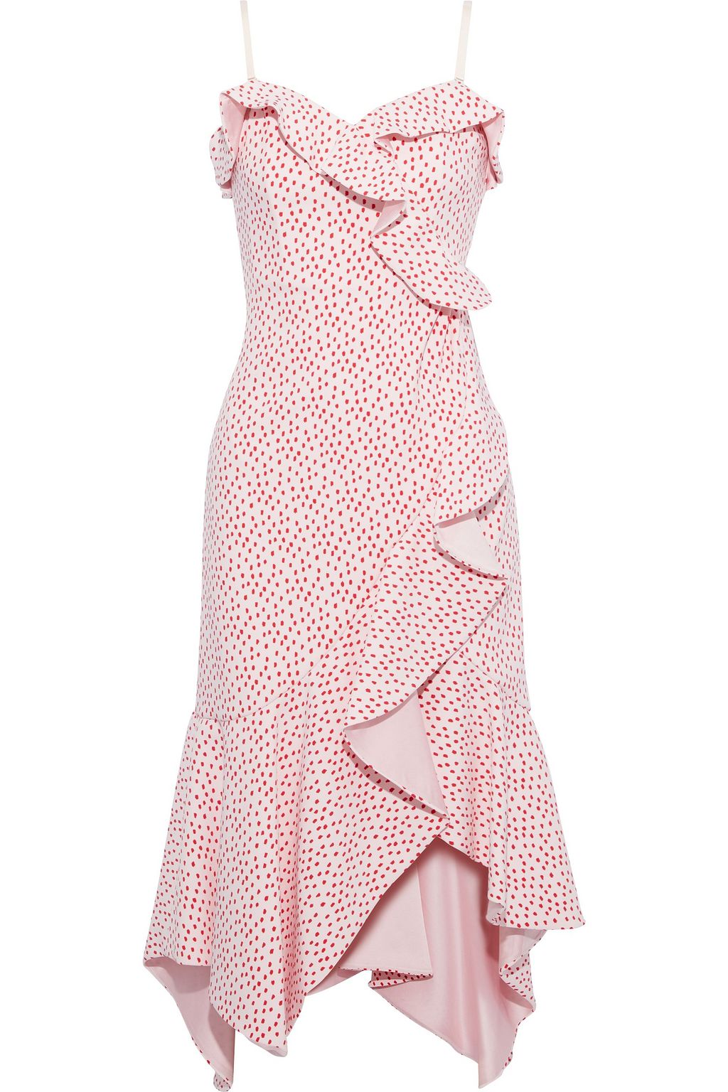 crepe ruffle wrap midi skater dress