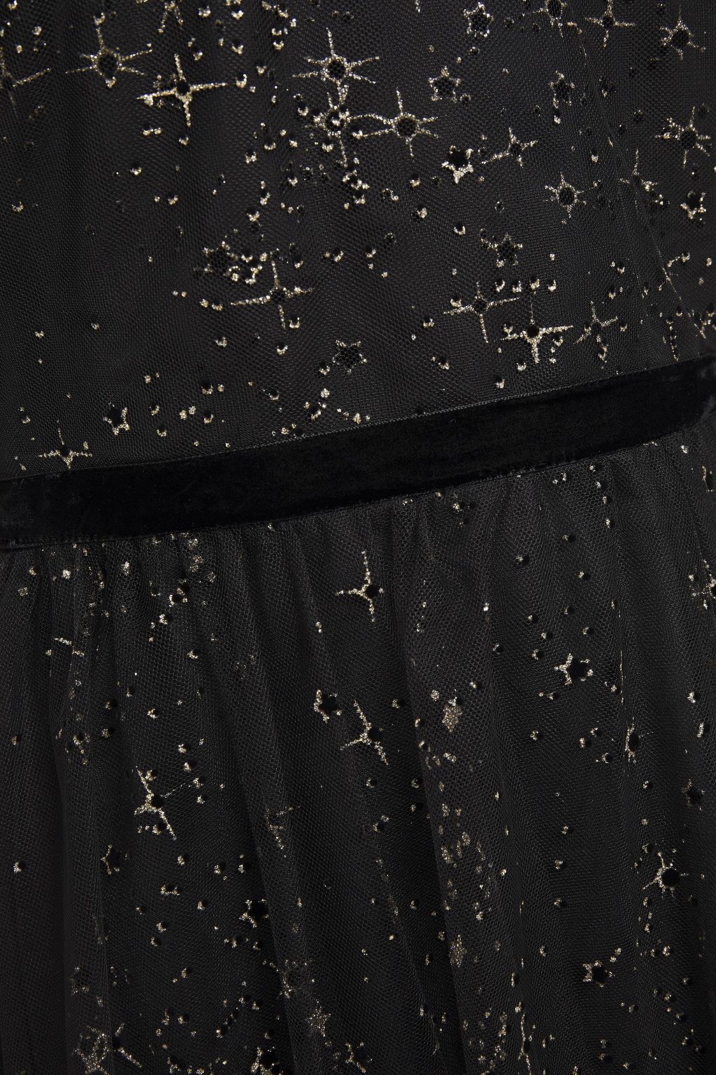 MARCHESA NOTTE Off-the-shoulder pleated flocked glittered tulle gown