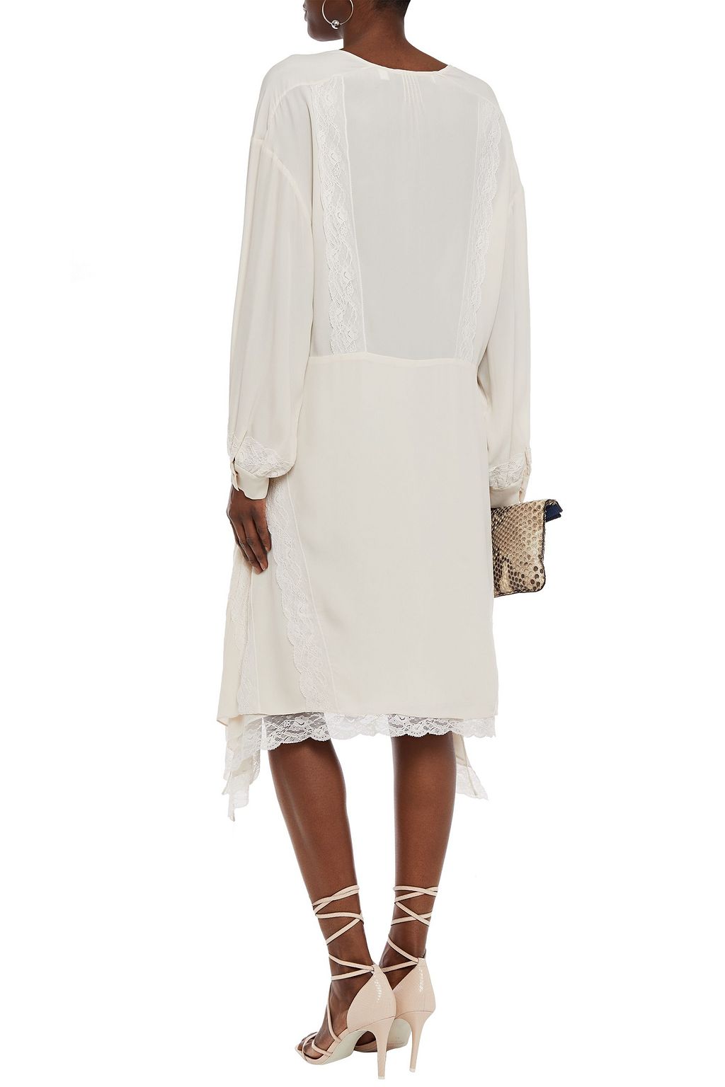 IRO Talent asymmetric lace-trimmed crepe de chine dress