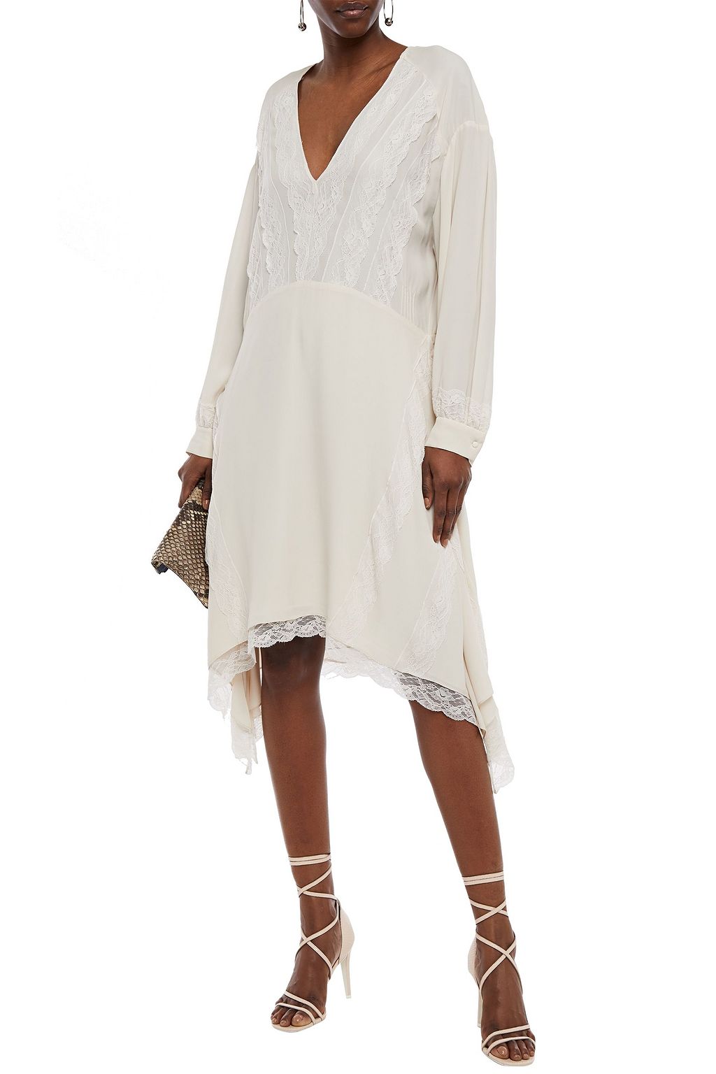IRO Talent asymmetric lace-trimmed crepe de chine dress