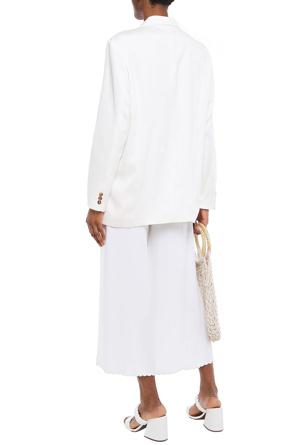 STELLA MCCARTNEY Scalloped embroidered stretch-cady wide-leg pants