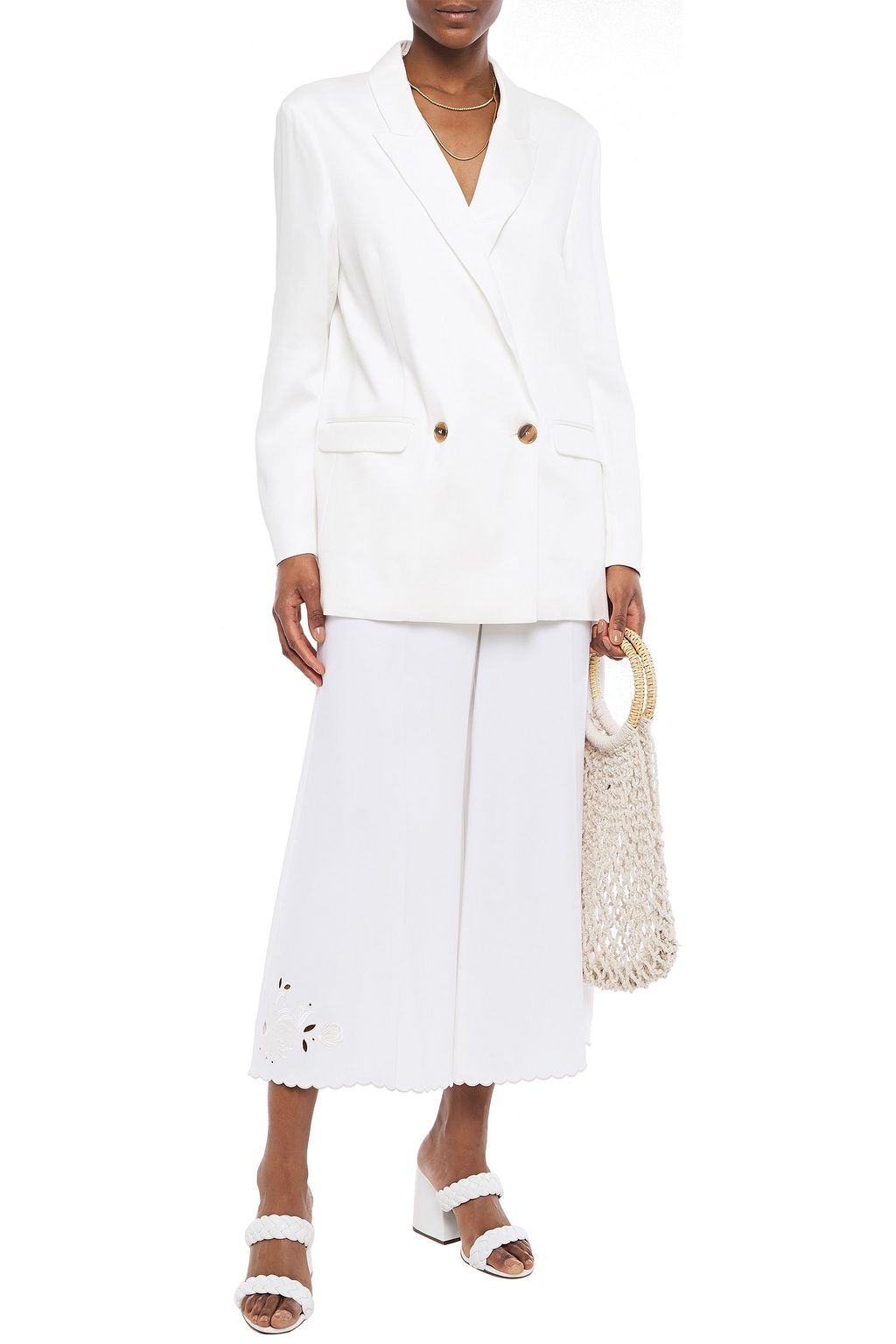 STELLA MCCARTNEY Scalloped embroidered stretch-cady wide-leg pants