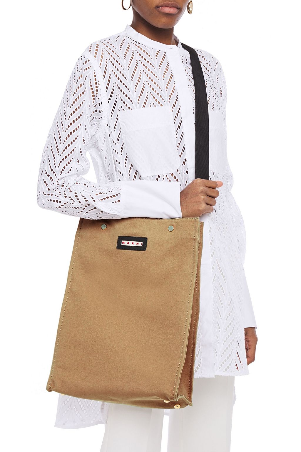 MARNI Voile leather-trimmed canvas shoulder bag
