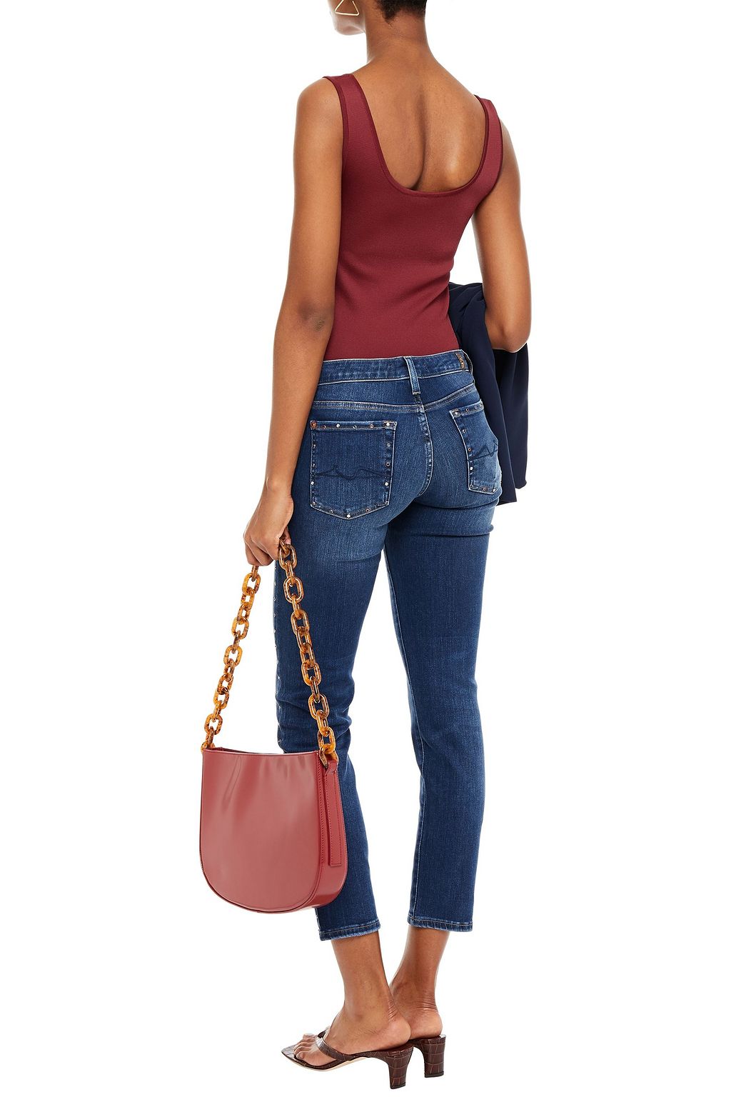 7 FOR ALL MANKIND Pyper cropped crystal-embellished mid-rise slim-leg jeans
