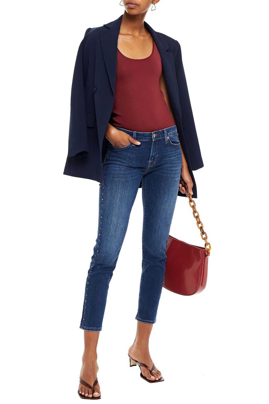 7 FOR ALL MANKIND Pyper cropped crystal-embellished mid-rise slim-leg jeans