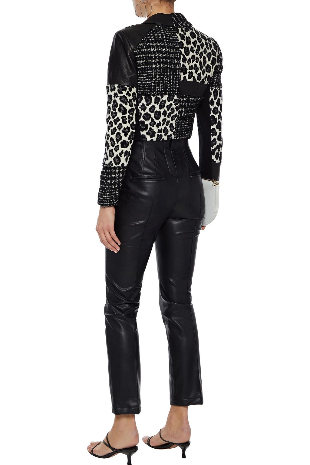 ALICE + OLIVIA Harvey wool-blend jacquard, tweed, jersey and leather jacket