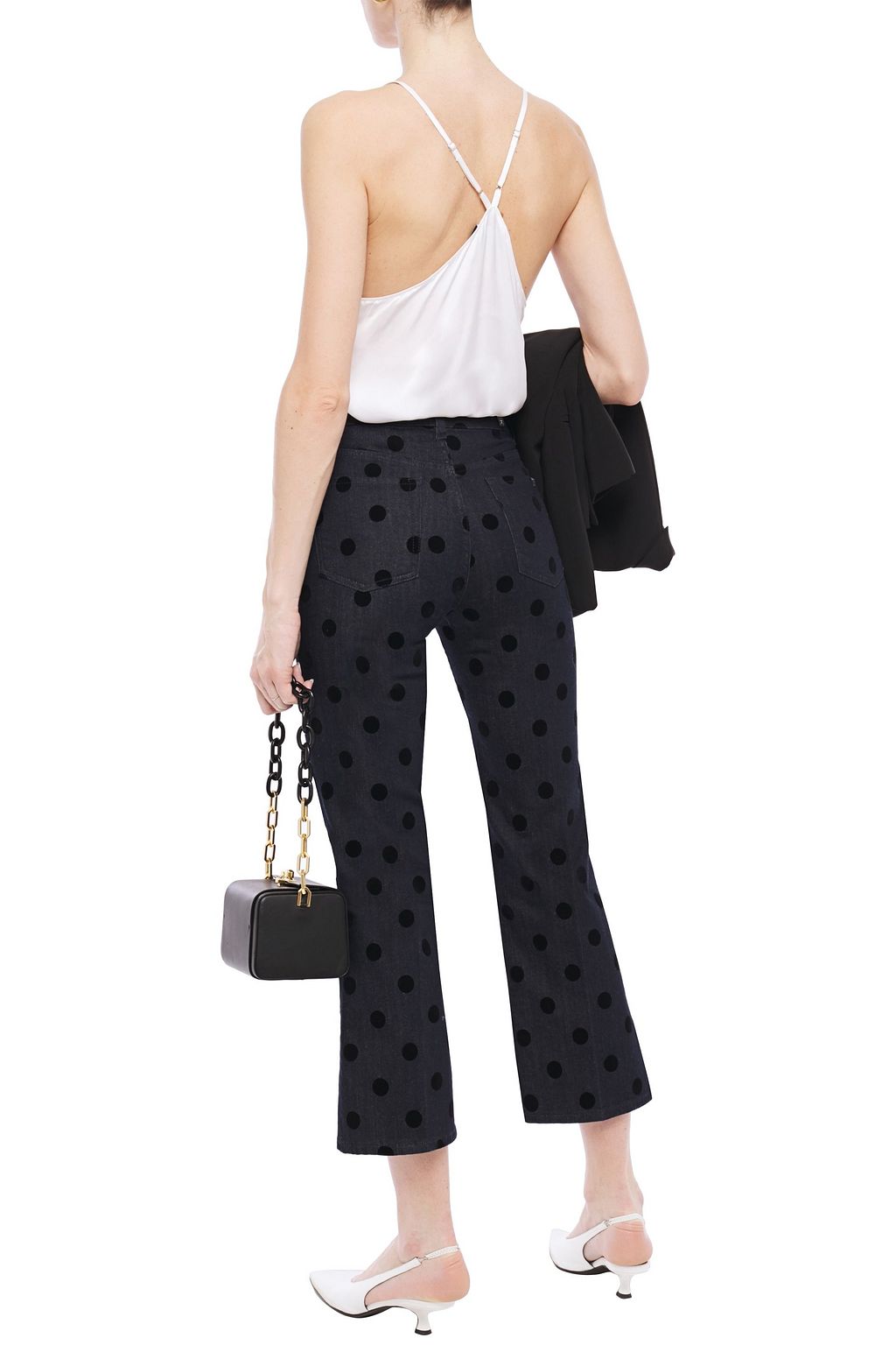7 FOR ALL MANKIND Cropped polka-dot flocked high-rise bootcut jeans