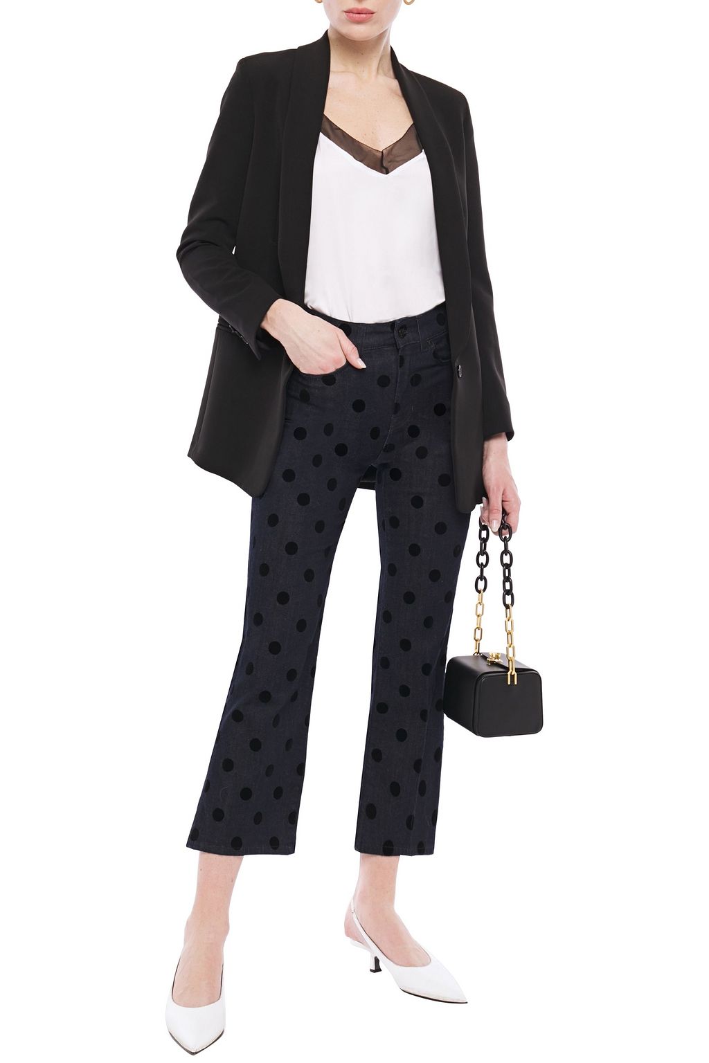 7 FOR ALL MANKIND Cropped polka-dot flocked high-rise bootcut jeans