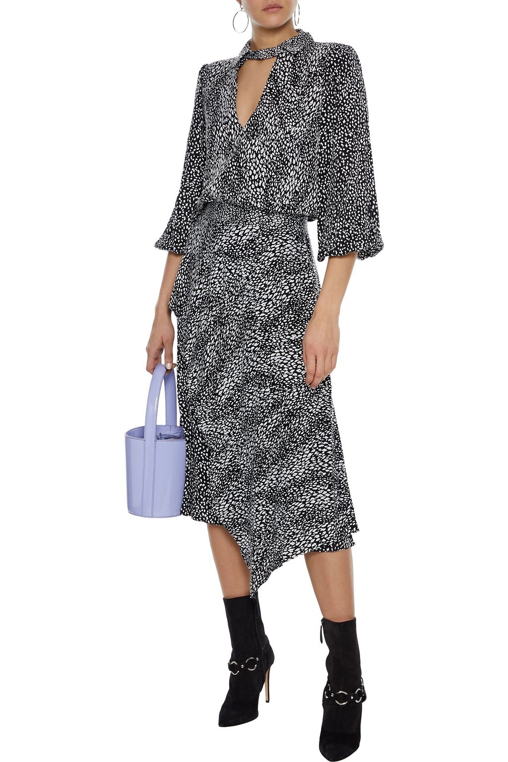 ALICE + OLIVIA Danita layered cupro-blend leopard-jacquard midi skirt