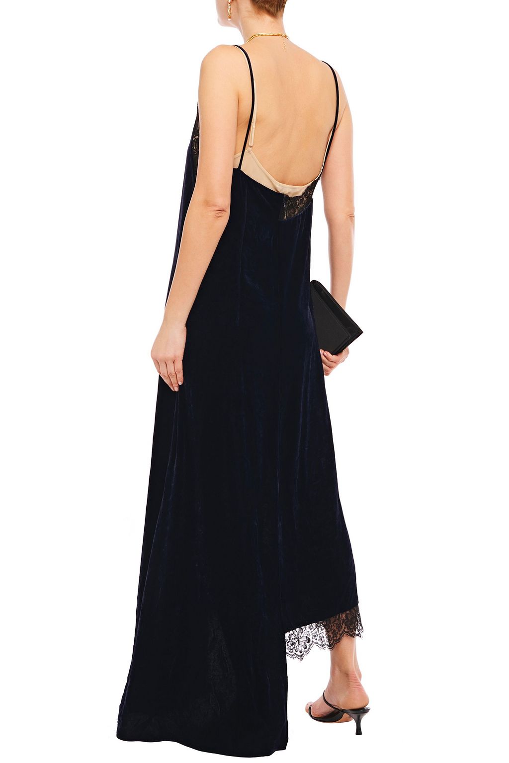 STELLA MCCARTNEY Lace-trimmed velvet maxi slip dress