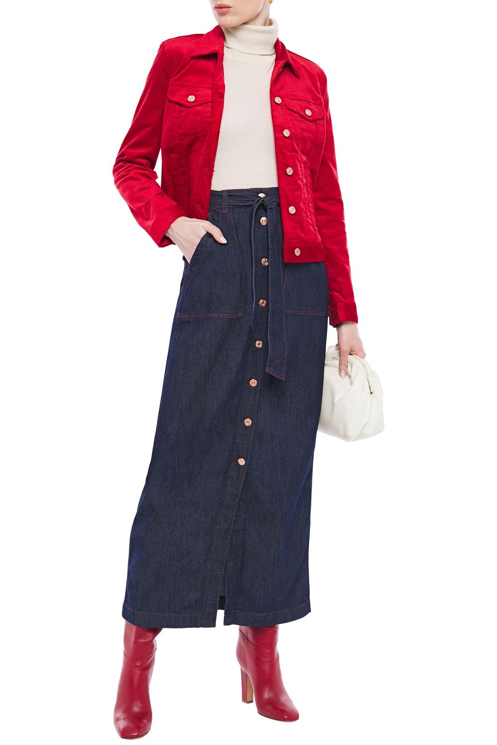 7 FOR ALL MANKIND Belted denim maxi skirt