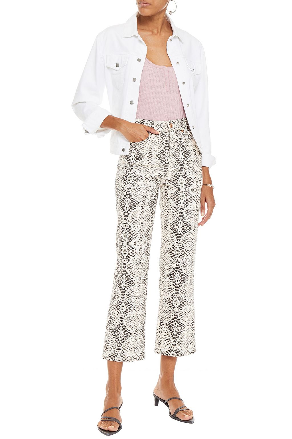 7 FOR ALL MANKIND Vintage cropped snake-print high-rise bootcut jeans