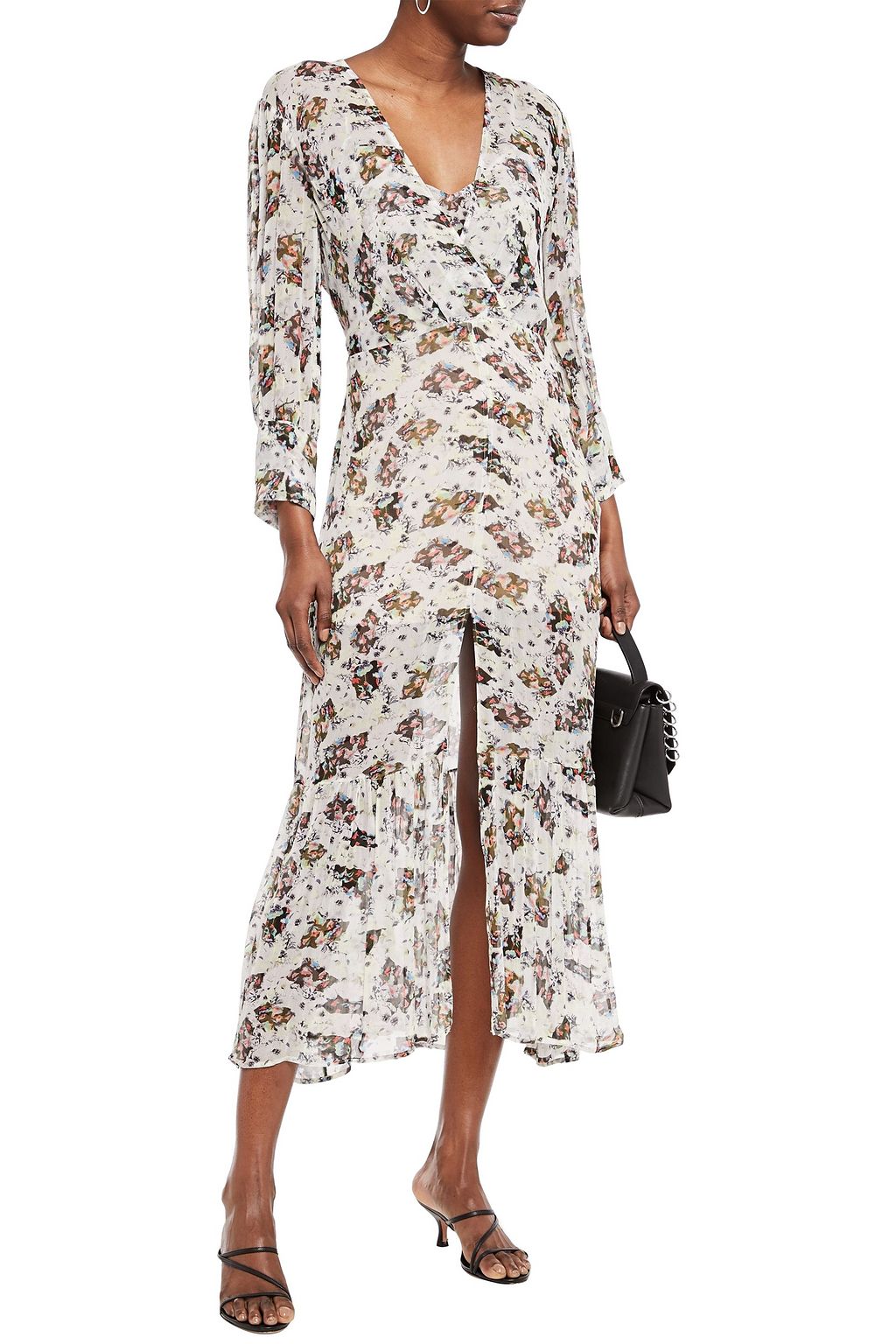 IRO Wrap-effect gathered printed georgette midi dress