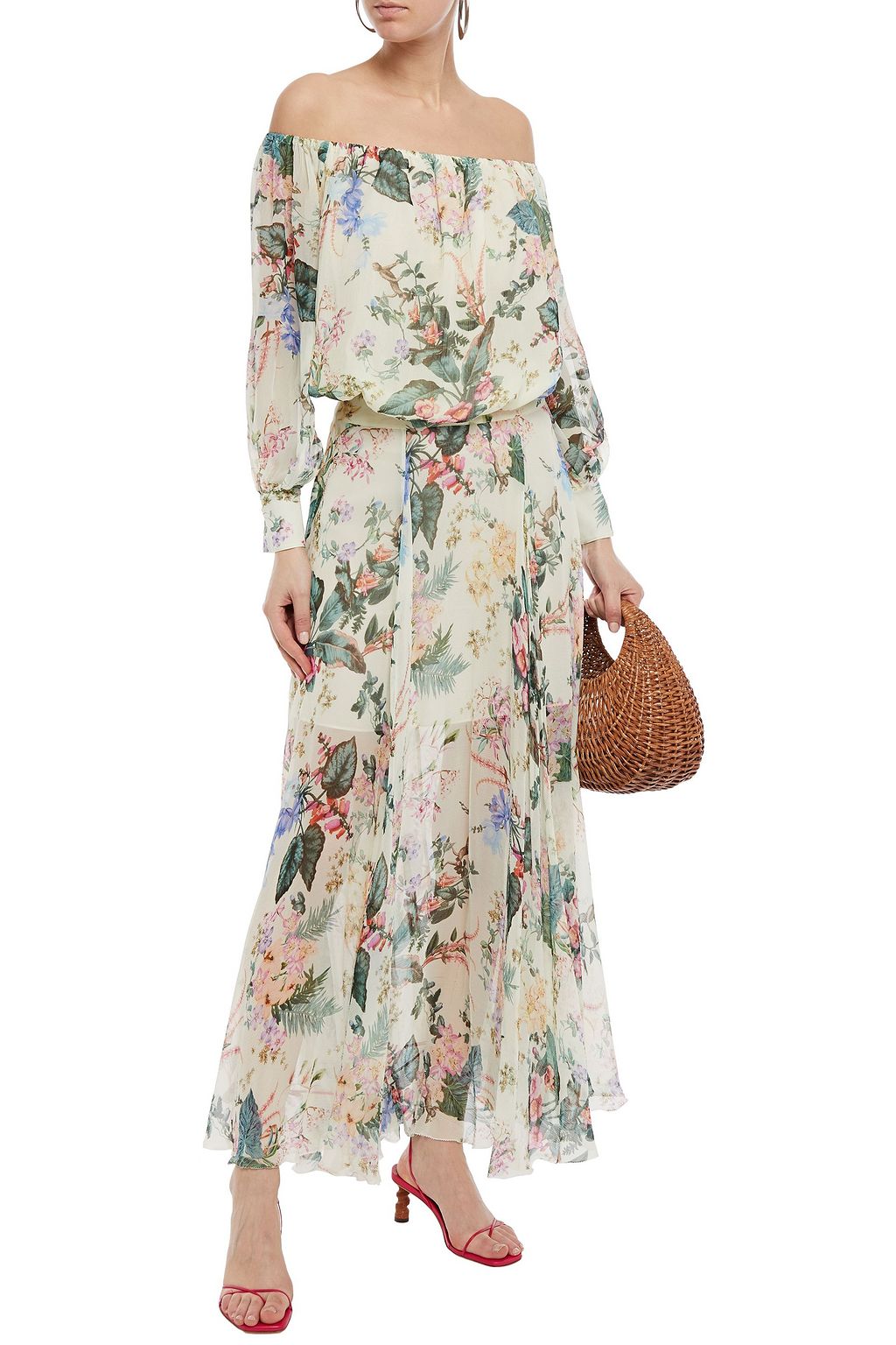 TIGERLILY Floral-print crinkled silk-gauze maxi skirt