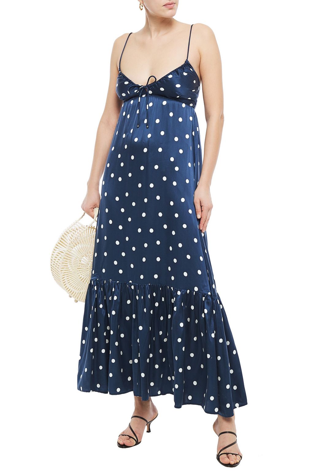 TIGERLILY Akami bow-detailed polka-dot satin maxi slip dress