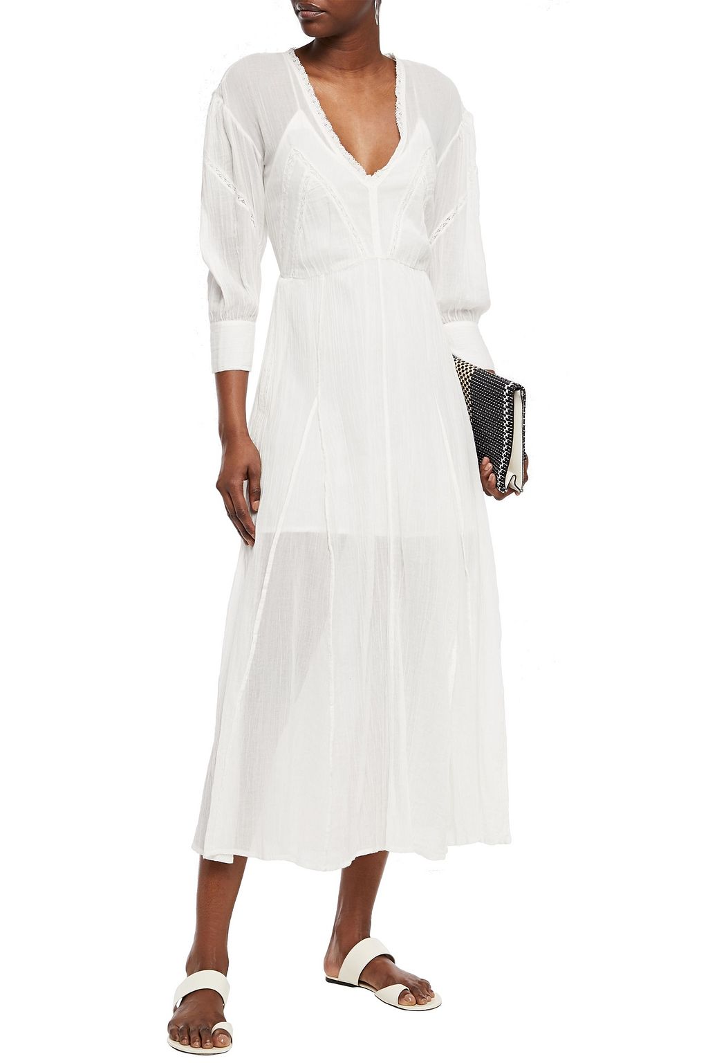 IRO Artistic crochet-trimmed cotton-gauze midi dress