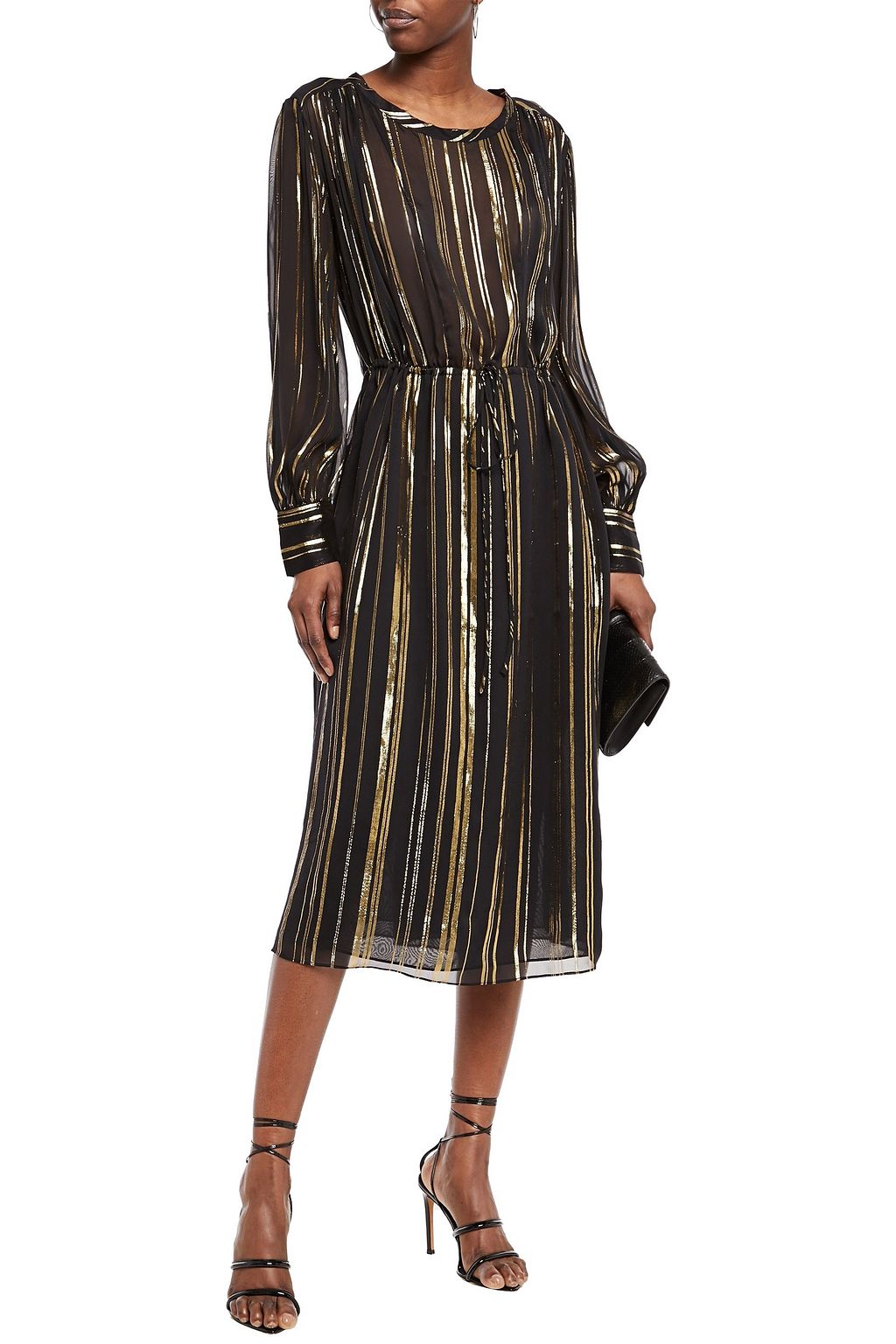 IRO Beloved gathered metallic chiffon midi dress
